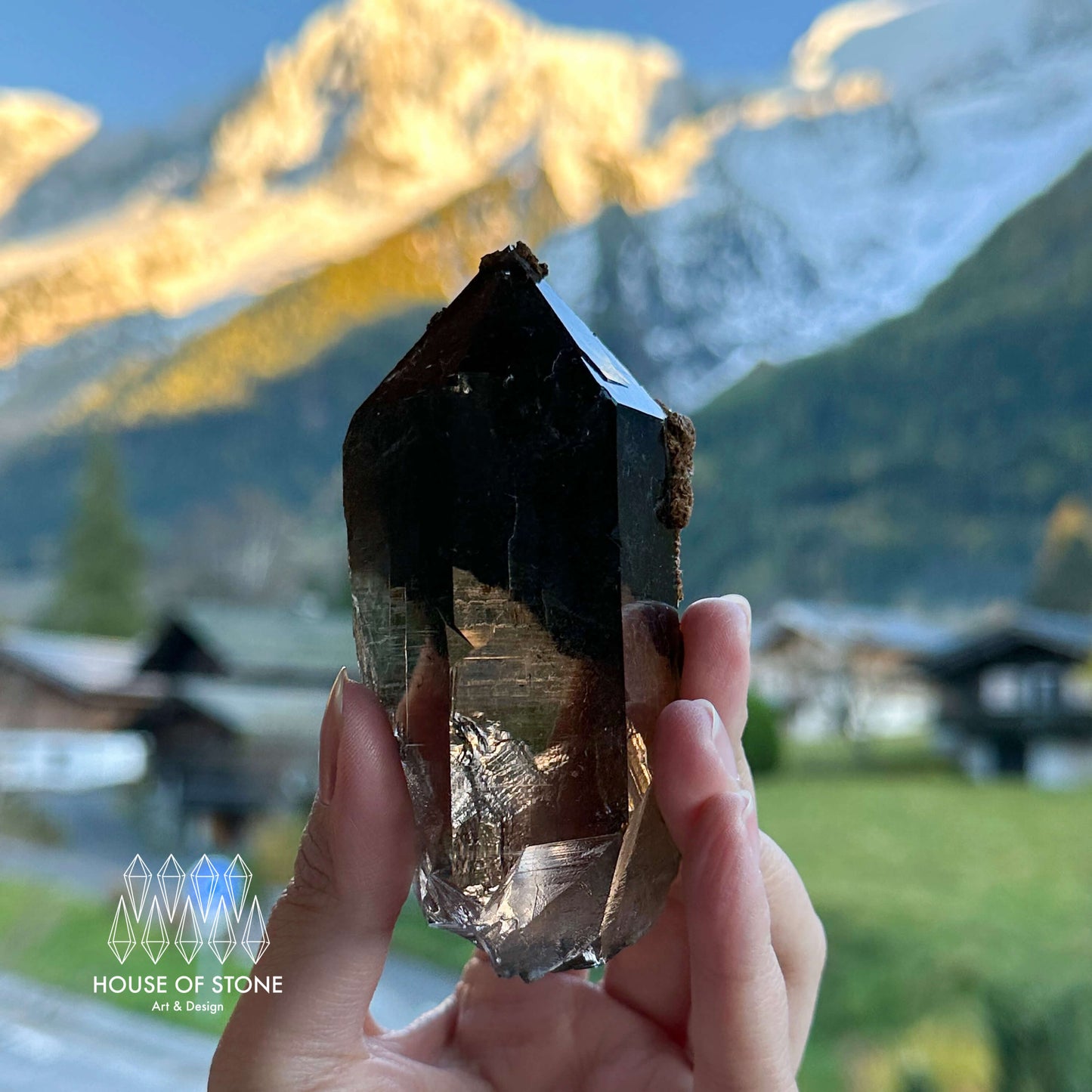 Alpine Mineral Smoky Quartz Point Specimen/Swiss Tower Apls/Double Terminated Quartz Points with Limonite