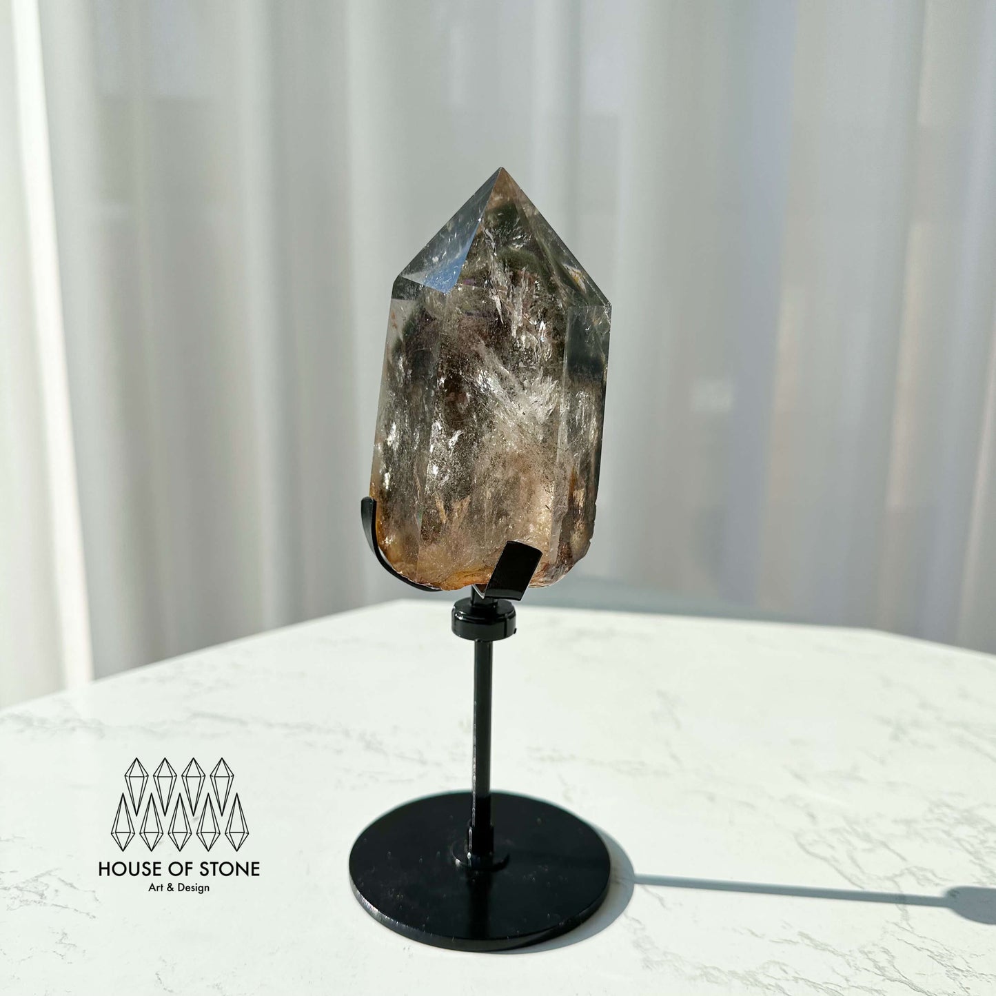 Natural Garden Quartz Point Tower/Large Phantom Quartz Rainbow Crystal Tower/Growth Crystal Point/Garden Quartz Freeform with Stand