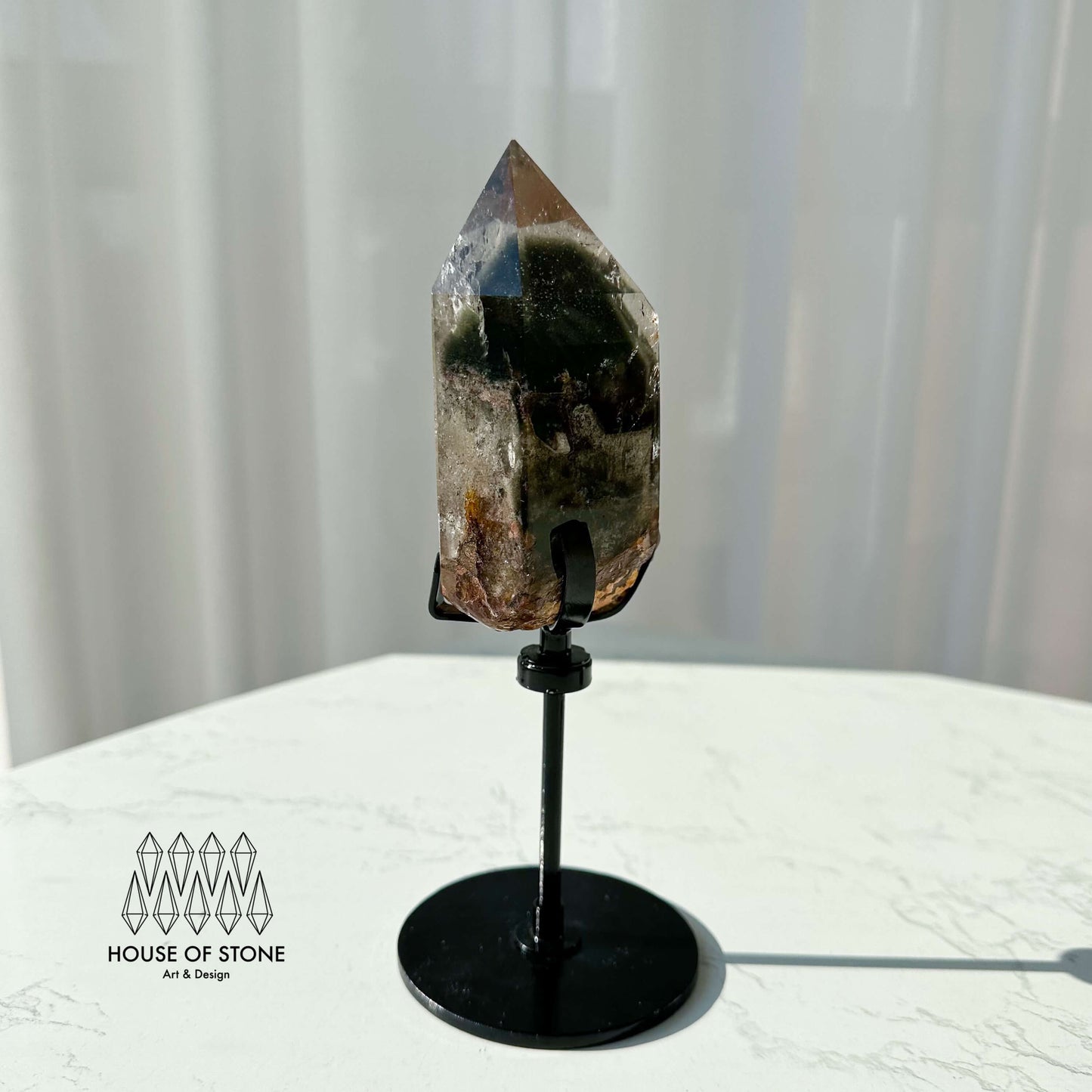 Natural Garden Quartz Point Tower/Large Phantom Quartz Rainbow Crystal Tower/Growth Crystal Point/Garden Quartz Freeform with Stand