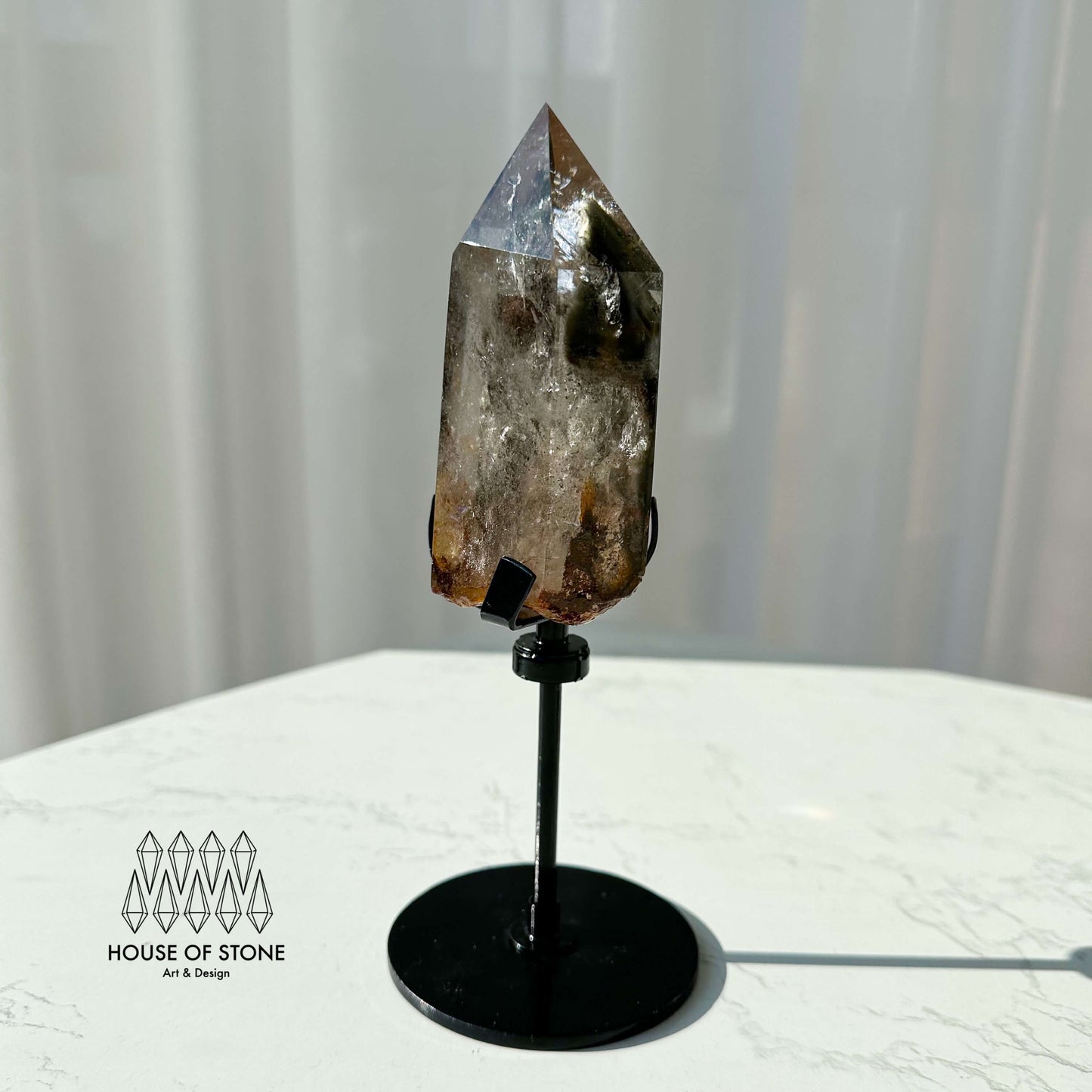 Natural Garden Quartz Point Tower/Large Phantom Quartz Rainbow Crystal Tower/Growth Crystal Point/Garden Quartz Freeform with Stand