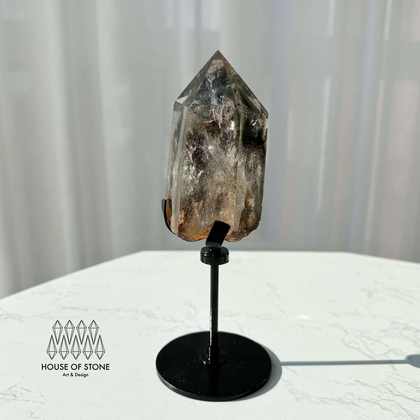 Natural Garden Quartz Point Tower/Large Phantom Quartz Rainbow Crystal Tower/Growth Crystal Point/Garden Quartz Freeform with Stand