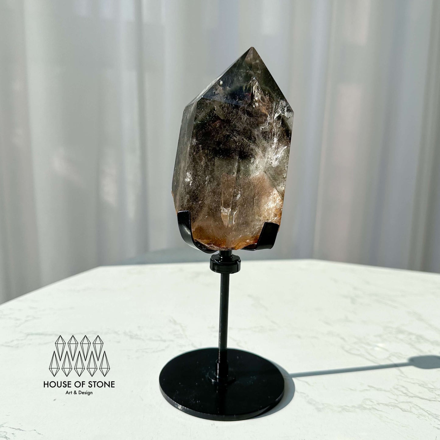 Natural Garden Quartz Point Tower/Large Phantom Quartz Rainbow Crystal Tower/Growth Crystal Point/Garden Quartz Freeform with Stand