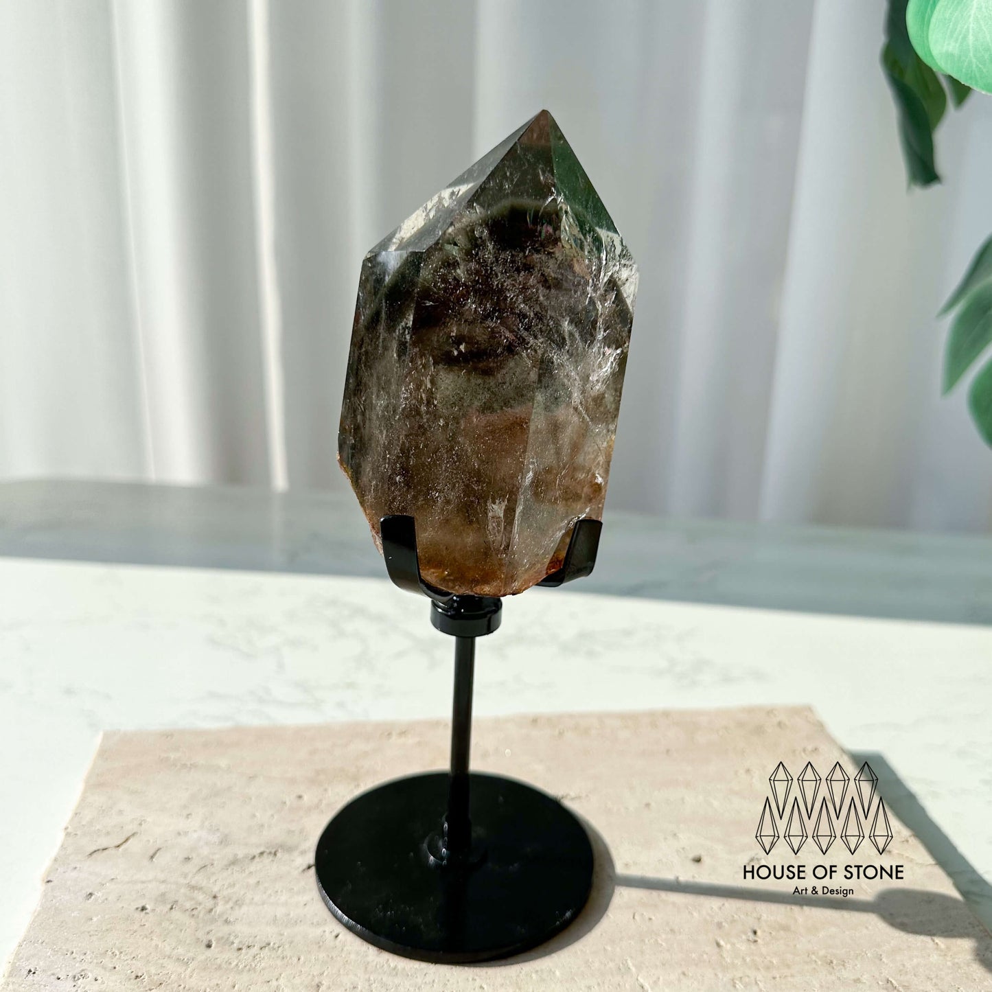 Natural Garden Quartz Point Tower/Large Phantom Quartz Rainbow Crystal Tower/Growth Crystal Point/Garden Quartz Freeform with Stand