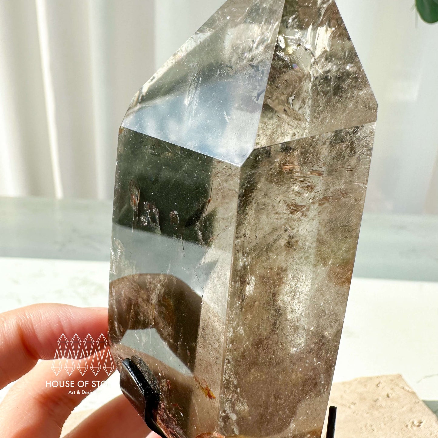 Natural Garden Quartz Point Tower/Large Phantom Quartz Rainbow Crystal Tower/Growth Crystal Point/Garden Quartz Freeform with Stand