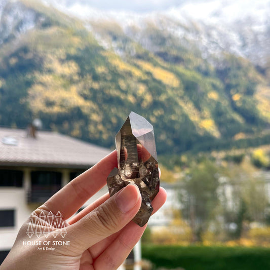Alpine Mineral Smoky Quartz Point Specimen/Swiss Tower Apls/Double Terminated Quartz Points2