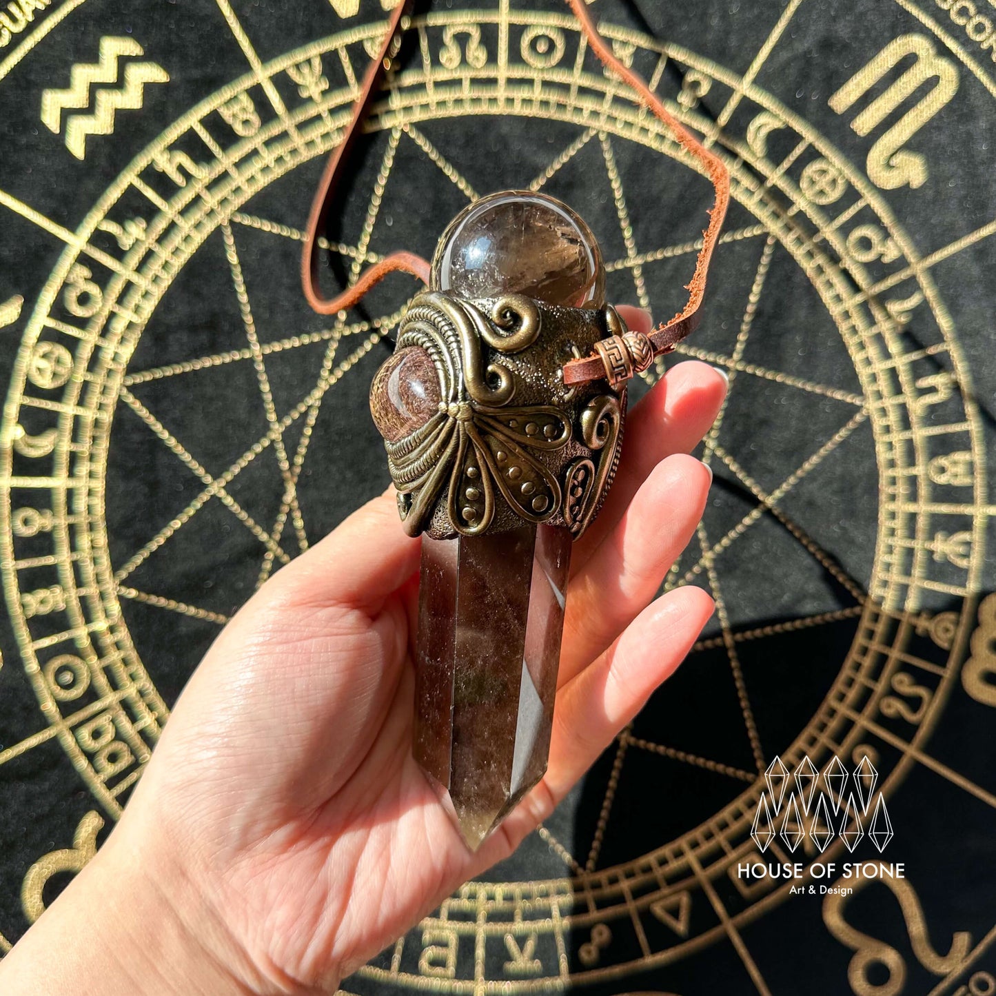 Natural Handmade Smoky Quartz  Pendant Necklace/Magic Crystal Double-sided Pendant/Labradorite Necklace/Root Chakra/Manifest Altar Tool