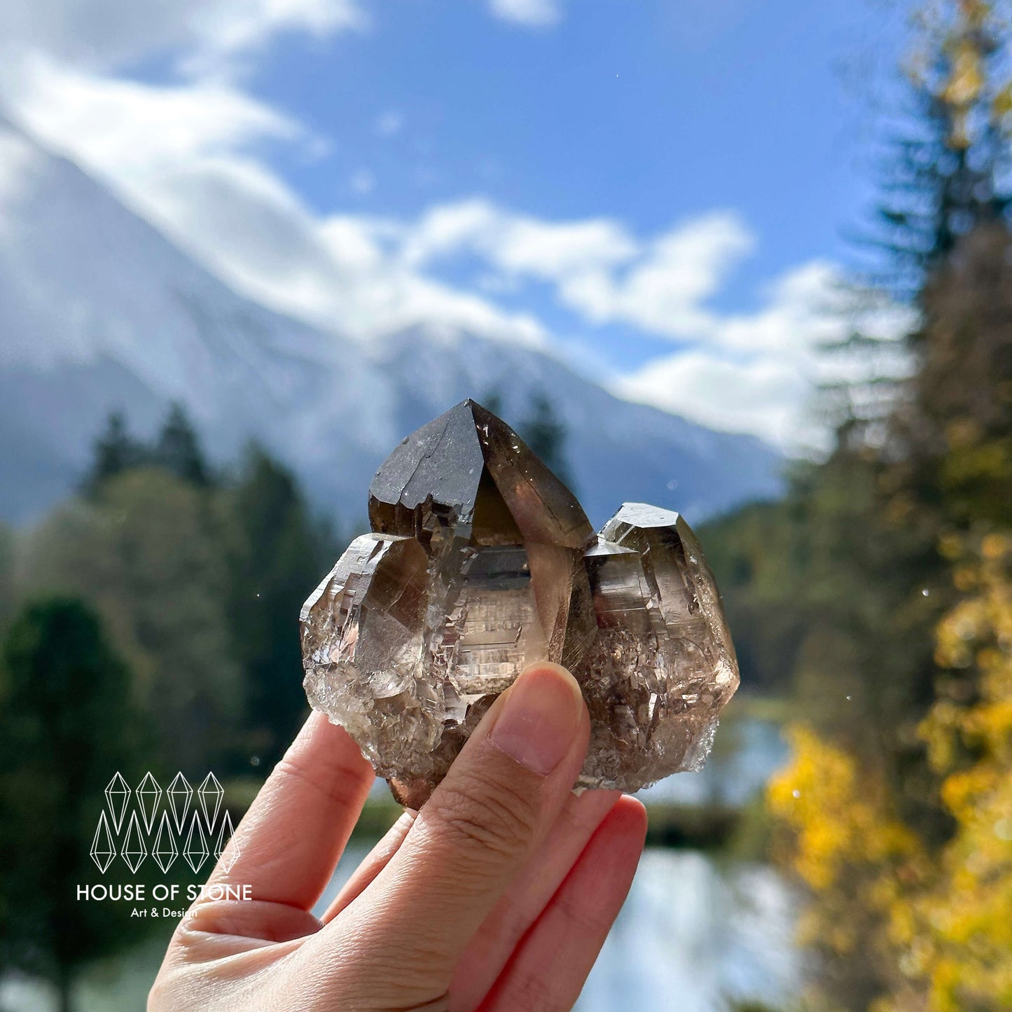 Alpine Mineral Smoky Quartz Point Cluster Specimen/Swiss Cluster Apls/Double Terminated Quartz Cluster2