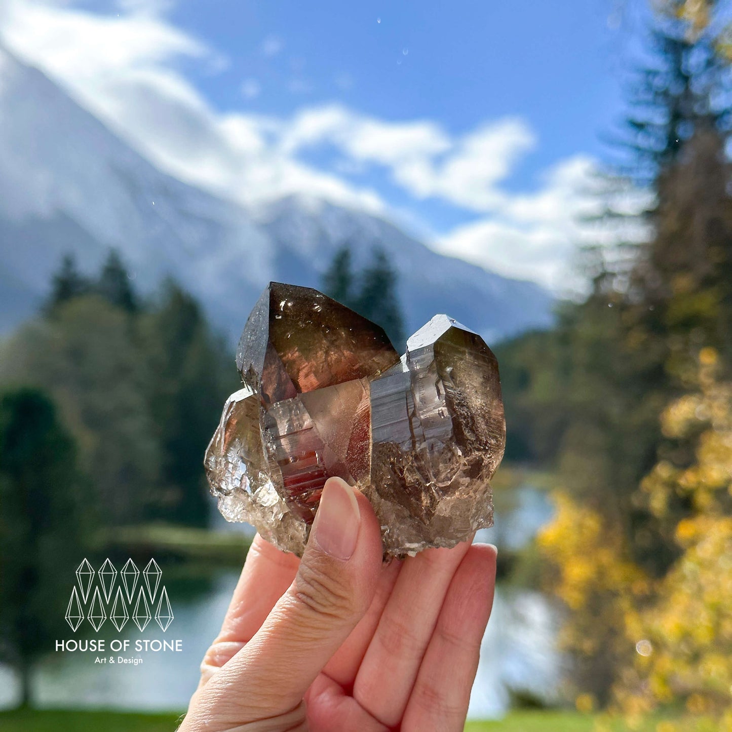 Alpine Mineral Smoky Quartz Point Cluster Specimen/Swiss Cluster Apls/Double Terminated Quartz Cluster2