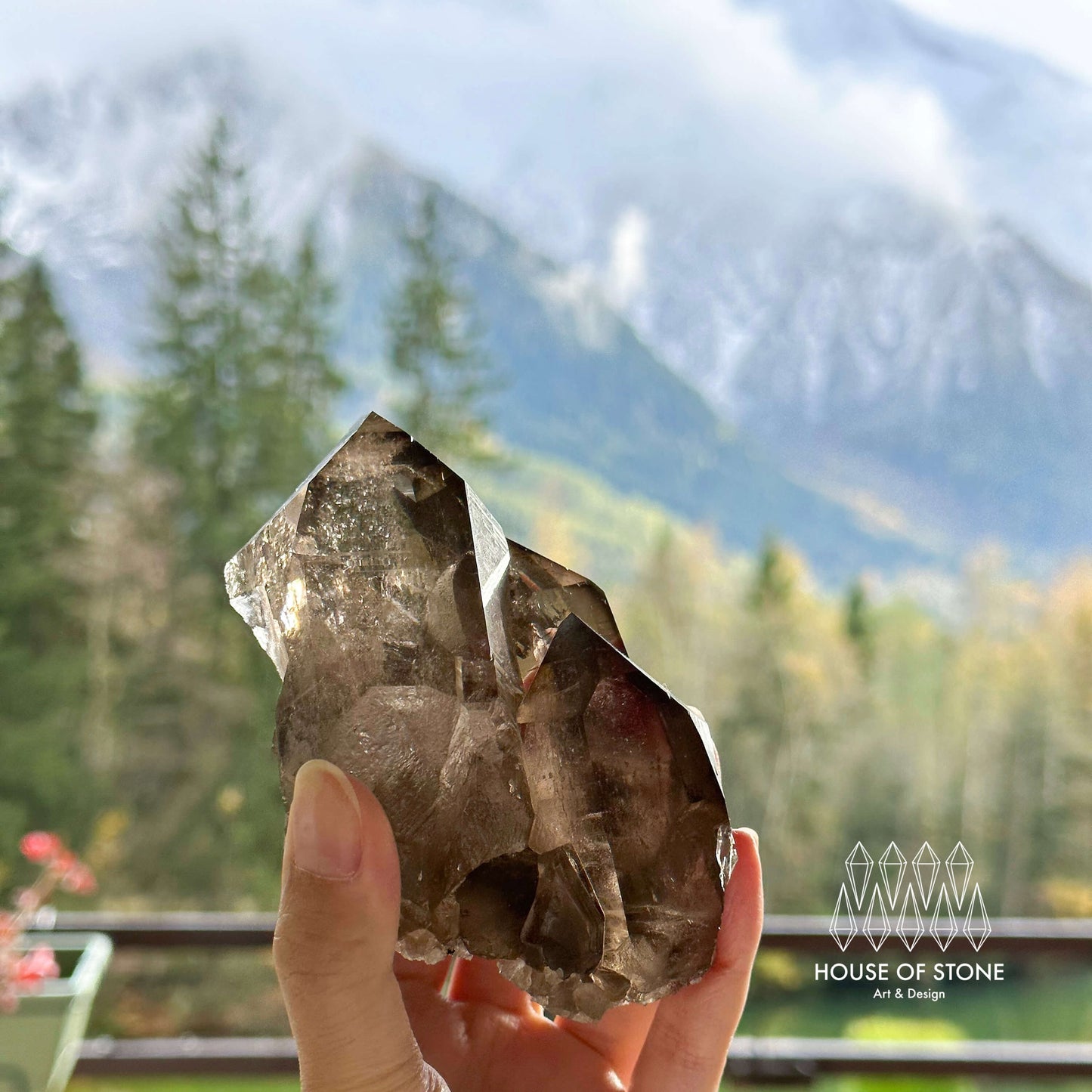 Alpine Mineral Smoky Quartz Point Cluster Specimen/Swiss Cluster Apls/Double Terminated Quartz Cluster