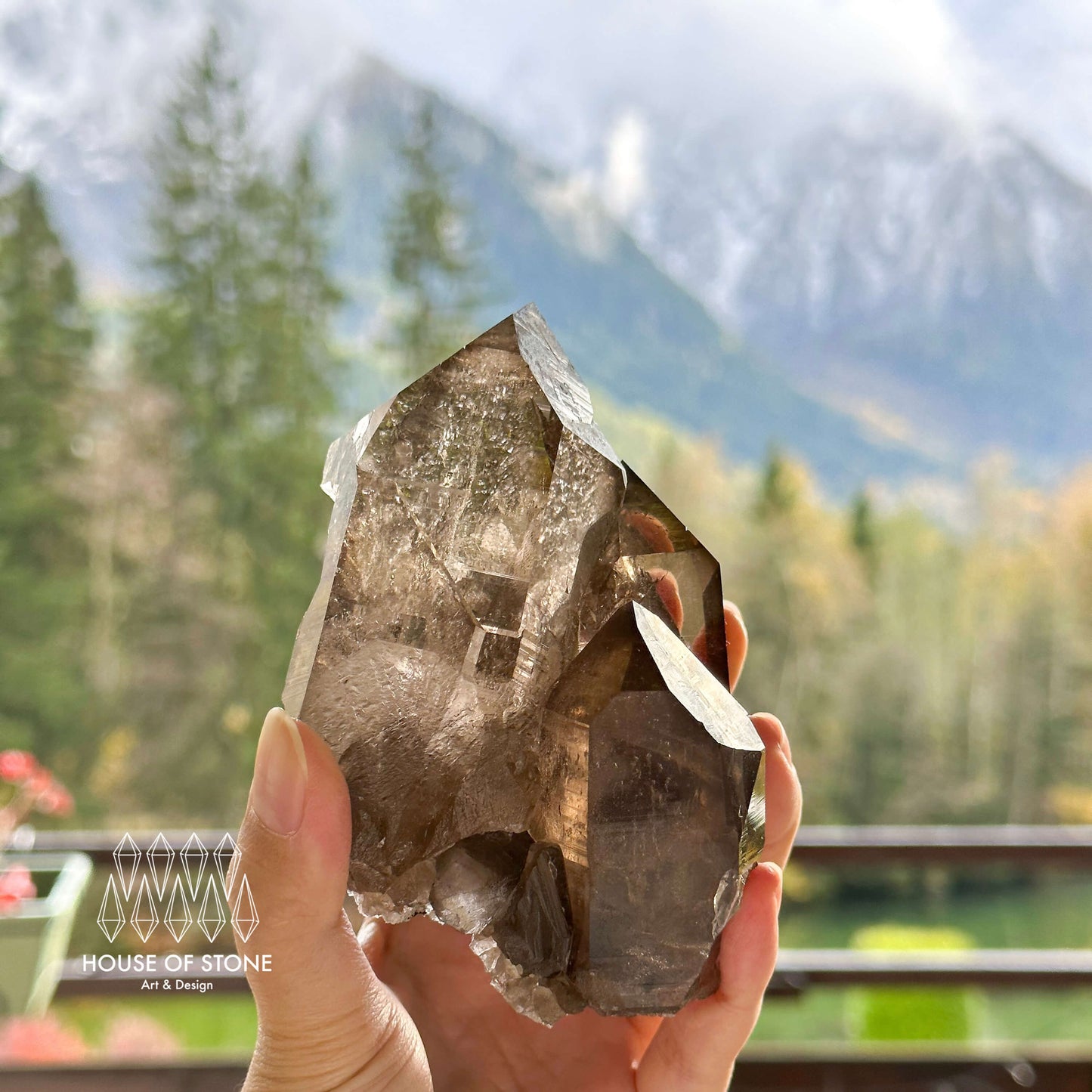 Alpine Mineral Smoky Quartz Point Cluster Specimen/Swiss Cluster Apls/Double Terminated Quartz Cluster
