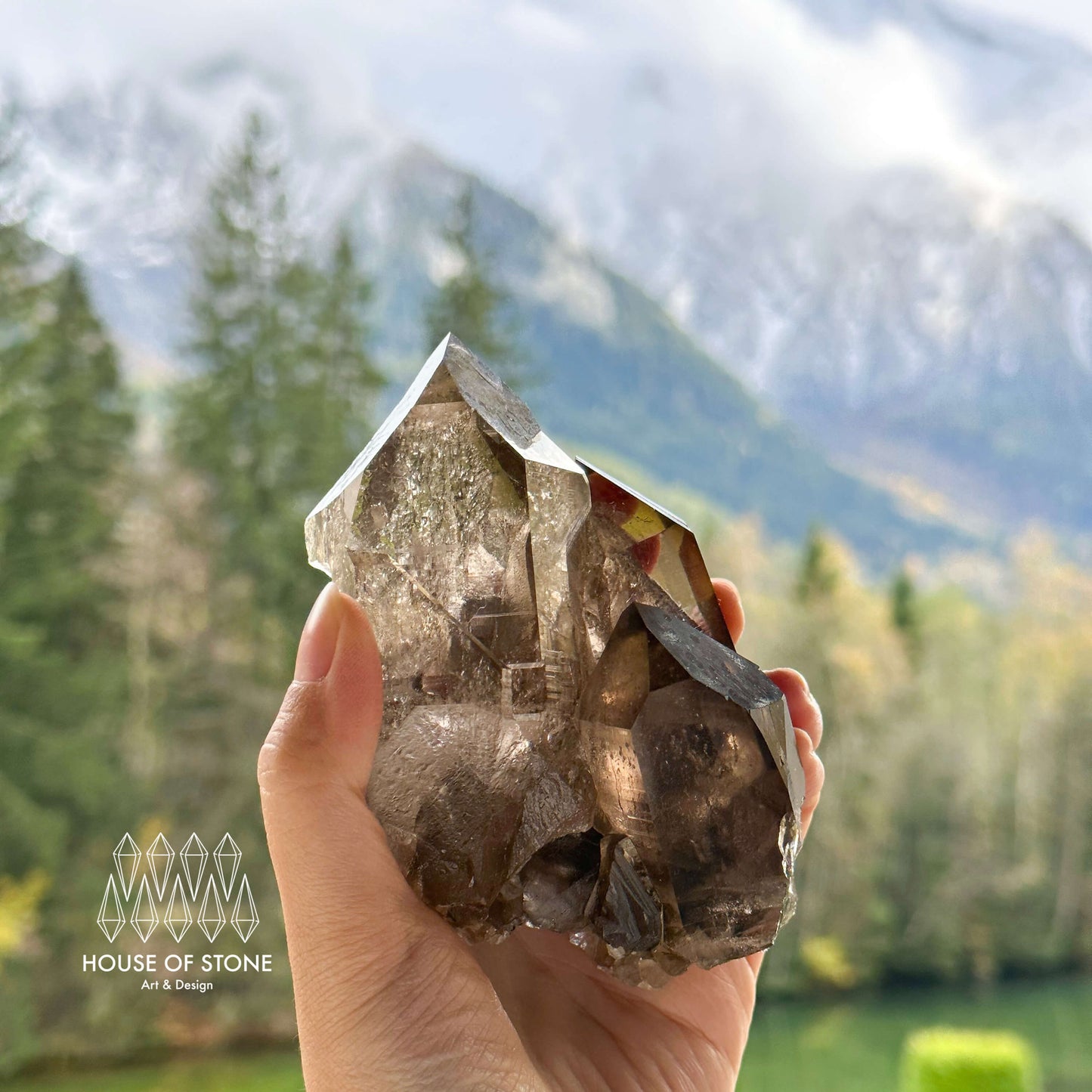 Alpine Mineral Smoky Quartz Point Cluster Specimen/Swiss Cluster Apls/Double Terminated Quartz Cluster