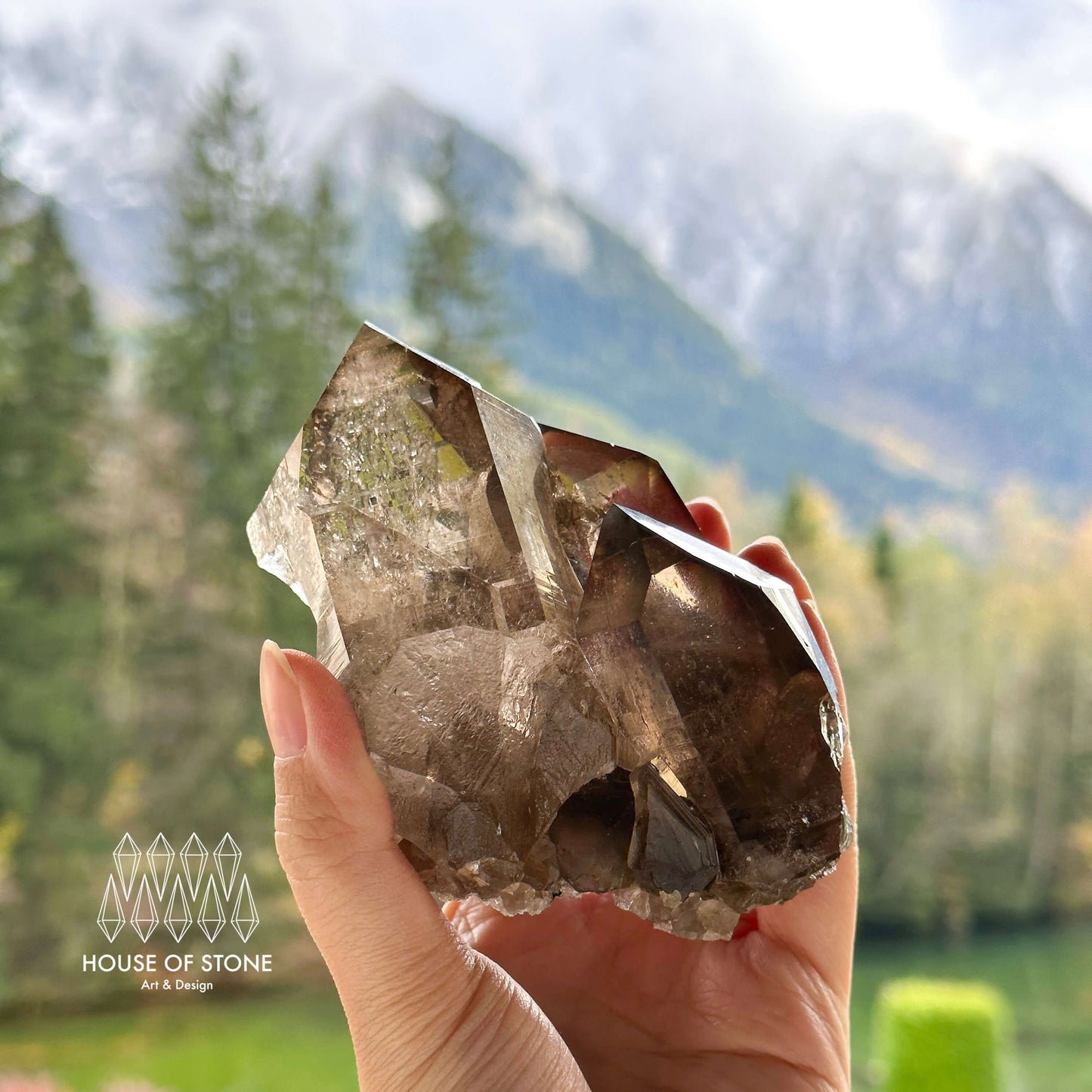 Alpine Mineral Smoky Quartz Point Cluster Specimen/Swiss Cluster Apls/Double Terminated Quartz Cluster