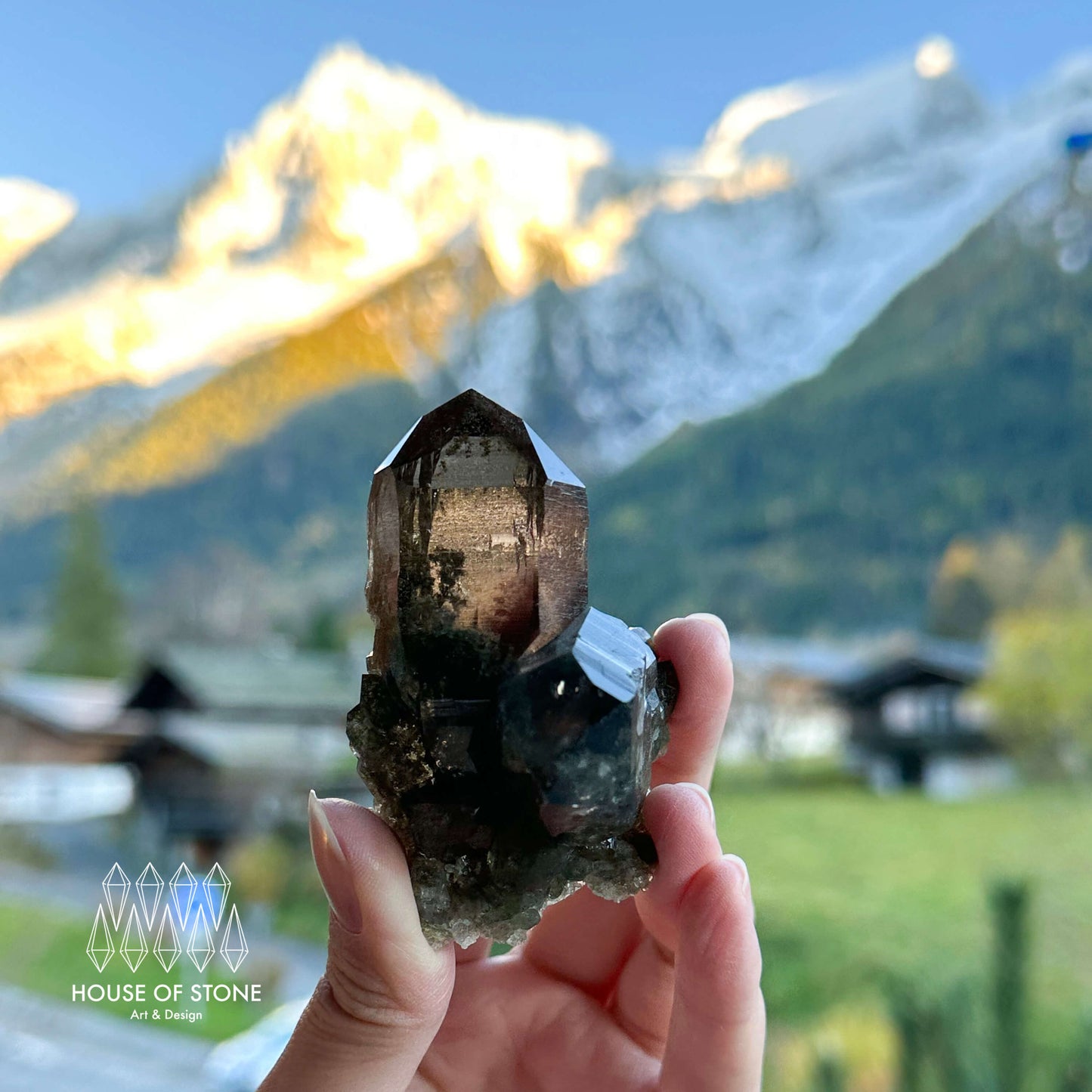 Alpine Mineral Dark Smoky Quartz Point Cluster Specimen/Small Swiss Cluster Apls/Double Terminated Quartz Cluster5