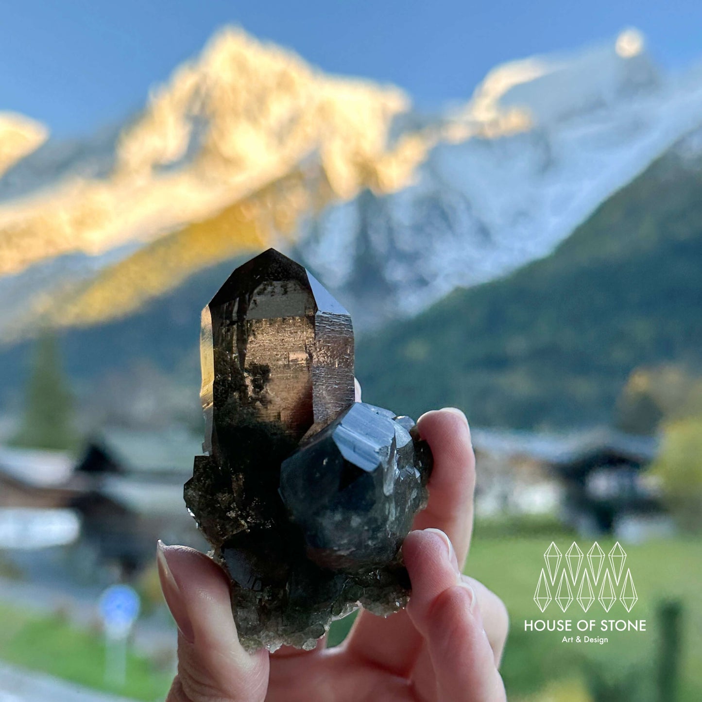 Alpine Mineral Dark Smoky Quartz Point Cluster Specimen/Small Swiss Cluster Apls/Double Terminated Quartz Cluster5
