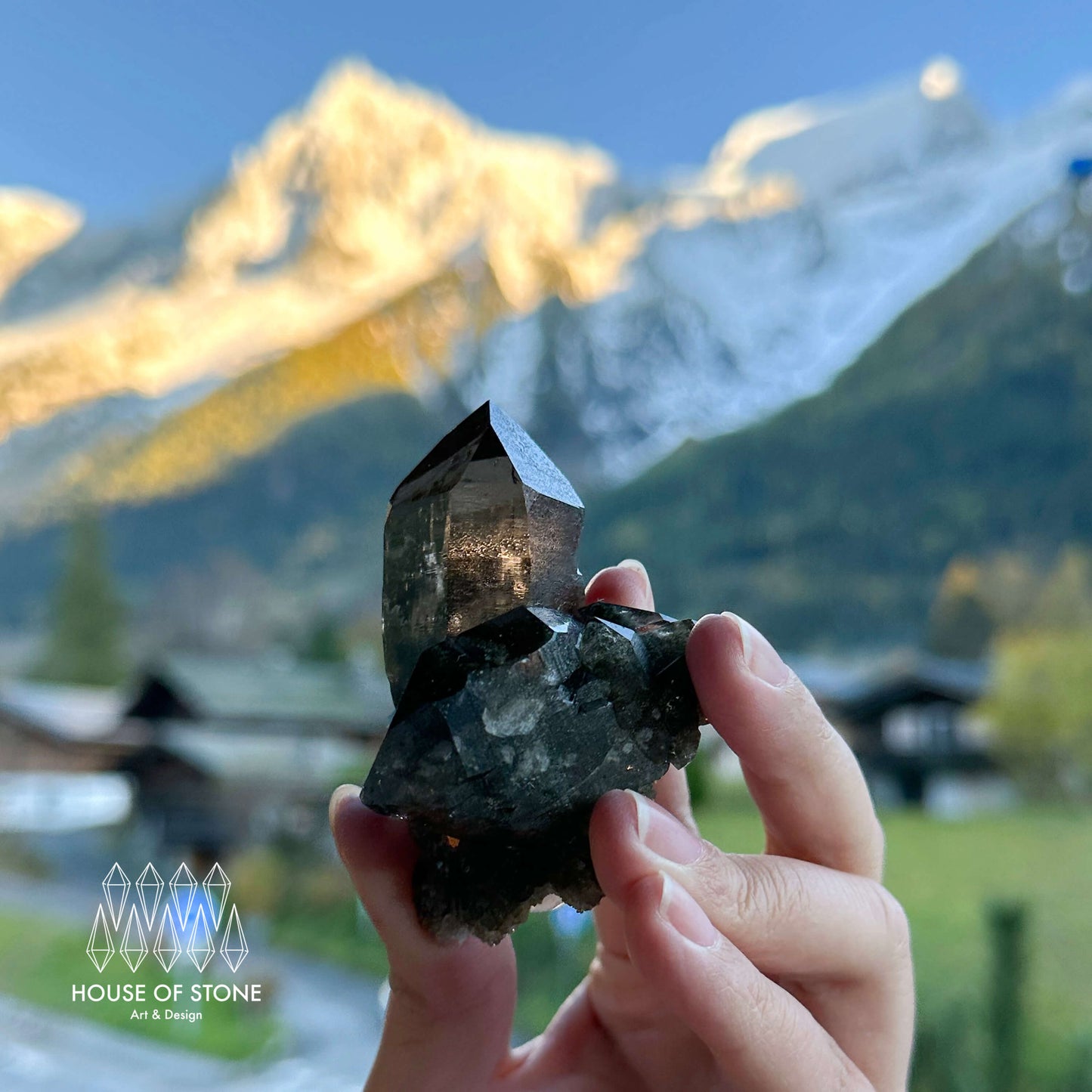 Alpine Mineral Dark Smoky Quartz Point Cluster Specimen/Small Swiss Cluster Apls/Double Terminated Quartz Cluster5
