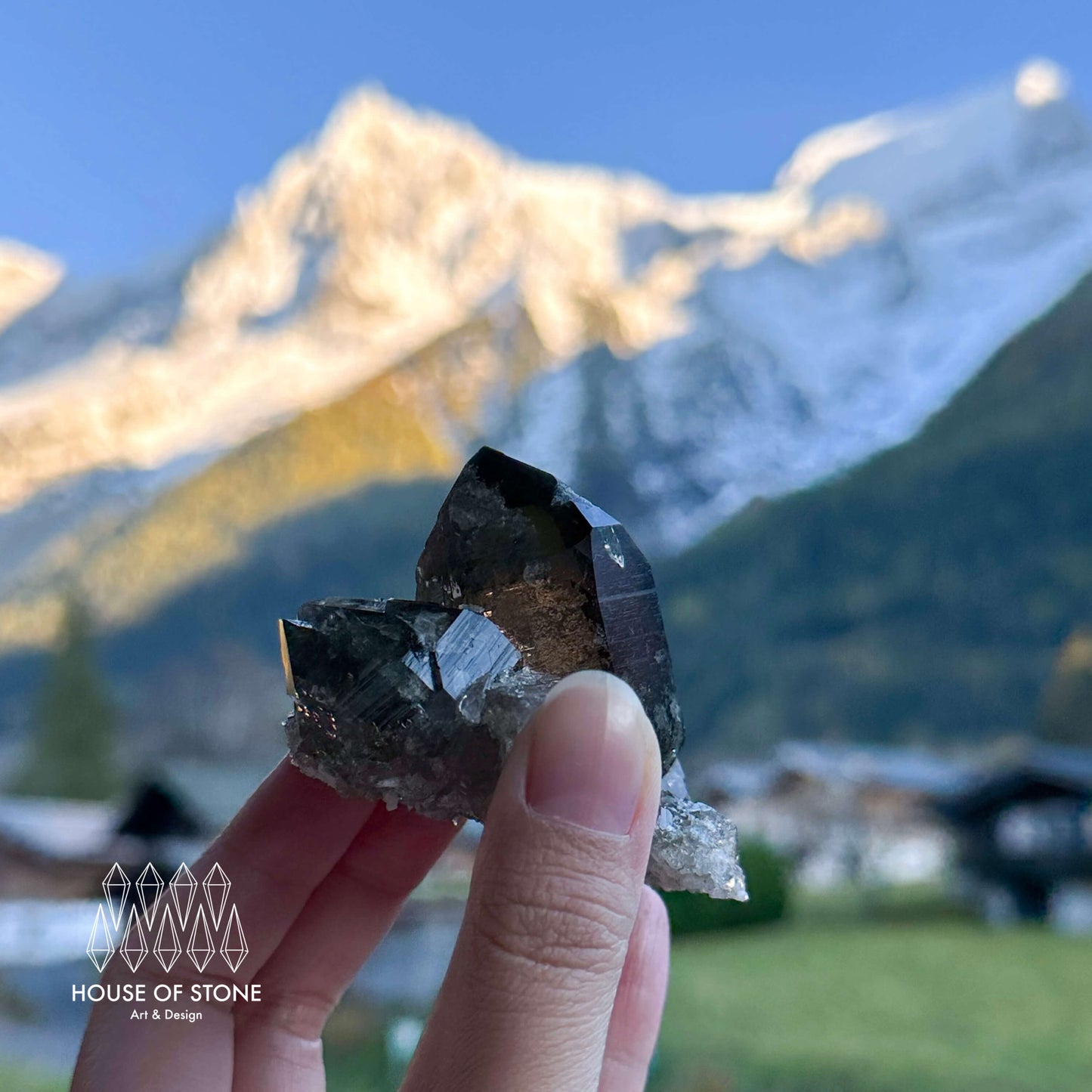 Alpine Mineral Dark Smoky Quartz Point Cluster Specimen/Small Swiss Cluster Apls/Double Terminated Quartz Cluster3