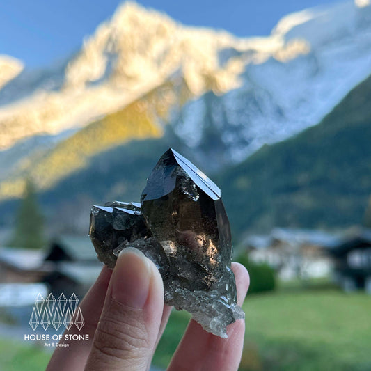 Alpine Mineral Dark Smoky Quartz Point Cluster Specimen/Small Swiss Cluster Apls/Double Terminated Quartz Cluster3