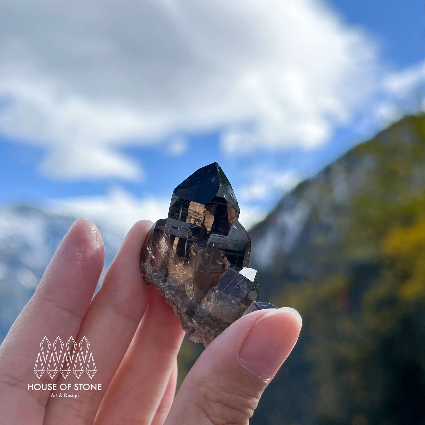 Alpine Mineral Morion Smoky Quartz Point Cluster Specimen/Small Swiss Cluster Apls/Double Terminated Quartz Cluster4