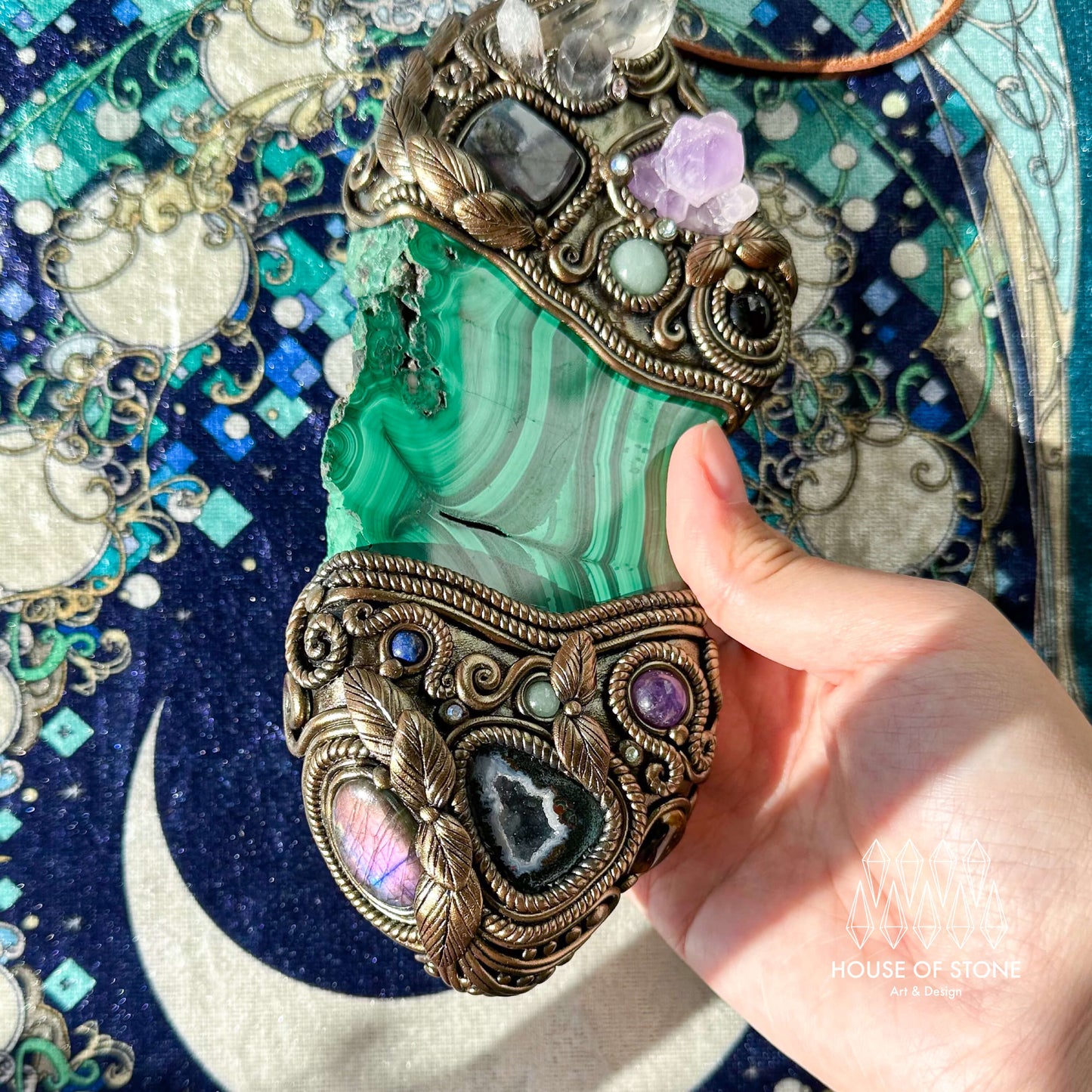 Handmade Natural Malachite Crystal Wall Hanging Decor/Spiritual Window Interior Room Hangings/Christmas Crystal Door Hanging