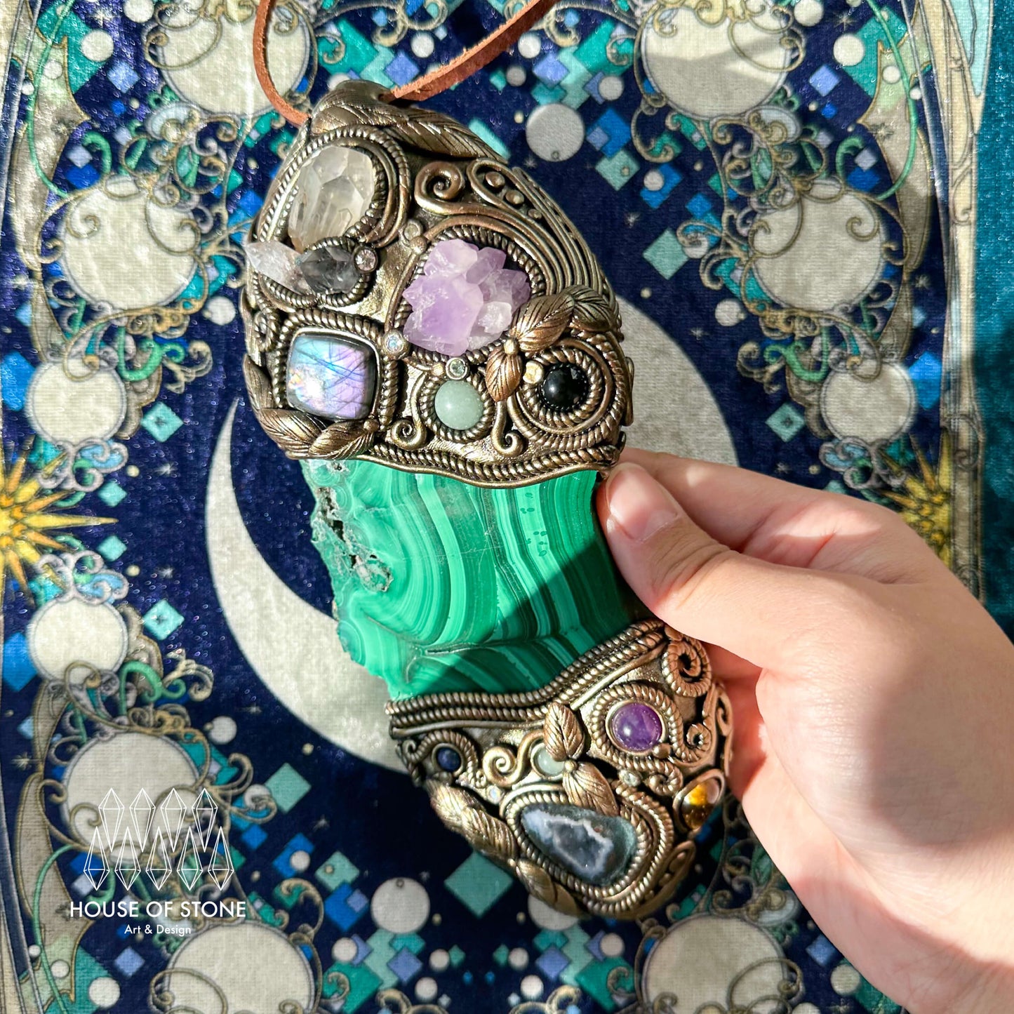 Handmade Natural Malachite Crystal Wall Hanging Decor/Spiritual Window Interior Room Hangings/Christmas Crystal Door Hanging