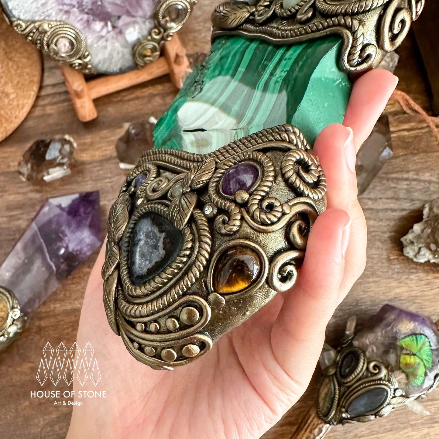 Handmade Natural Malachite Crystal Wall Hanging Decor/Spiritual Window Interior Room Hangings/Christmas Crystal Door Hanging