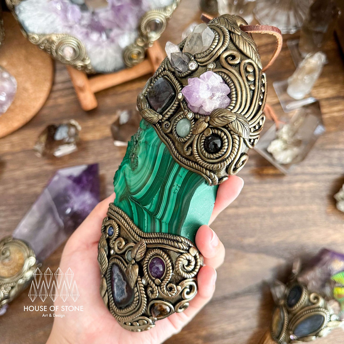 Handmade Natural Malachite Crystal Wall Hanging Decor/Spiritual Window Interior Room Hangings/Christmas Crystal Door Hanging