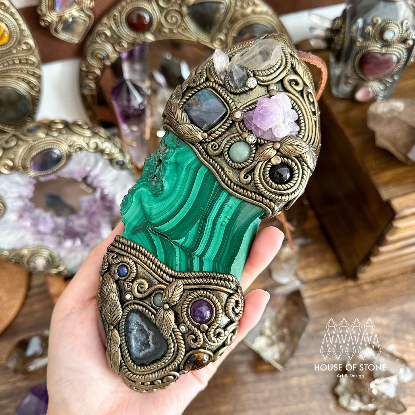 Handmade Natural Malachite Crystal Wall Hanging Decor/Spiritual Window Interior Room Hangings/Christmas Crystal Door Hanging