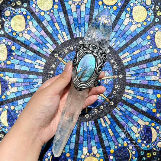 Natural Handmade Clear Quartz Wand/Magic Clear Lemurian Quartz Witch Crystal Wand/Labradorite Amethyst Wand/Chakra/Manifest Altar Tool