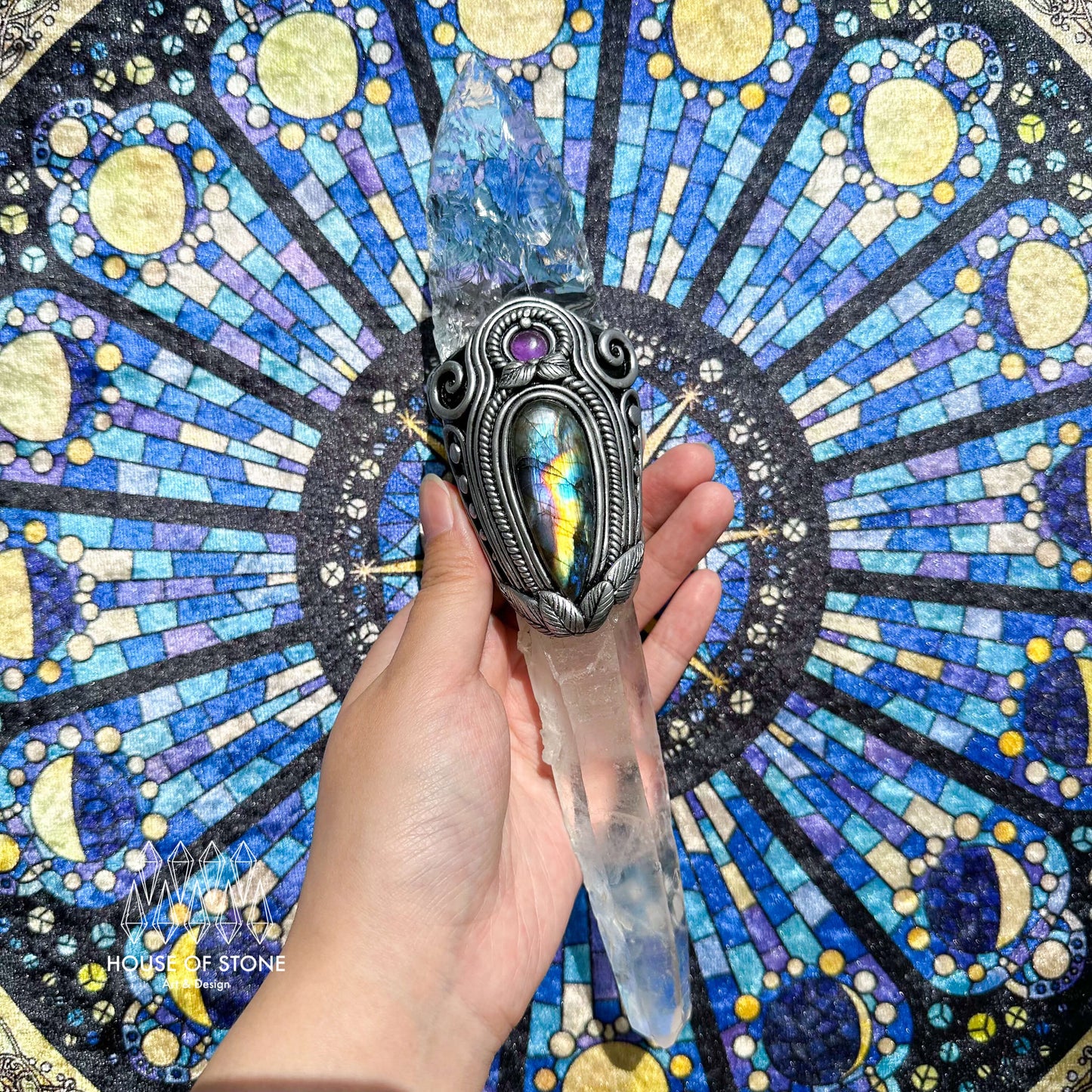 Natural Handmade Clear Quartz Wand/Magic Clear Lemurian Quartz Witch Crystal Wand/Labradorite Amethyst Wand/Chakra/Manifest Altar Tool