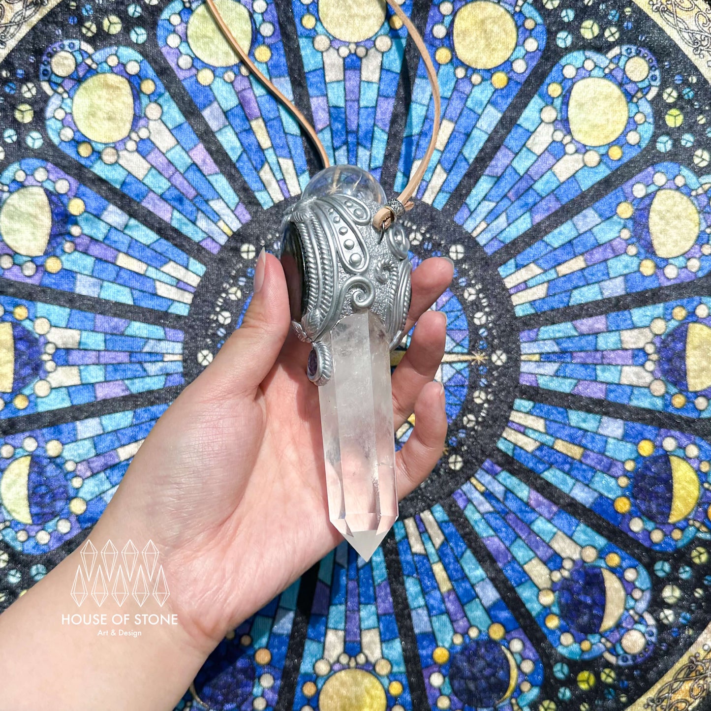 Natural Handmade Clear Quartz Pendant Necklace/Magic Quartz Crystal Double-sided Pendant/Labradorite Amethyst Jewelry/Chakra/Altar Tool