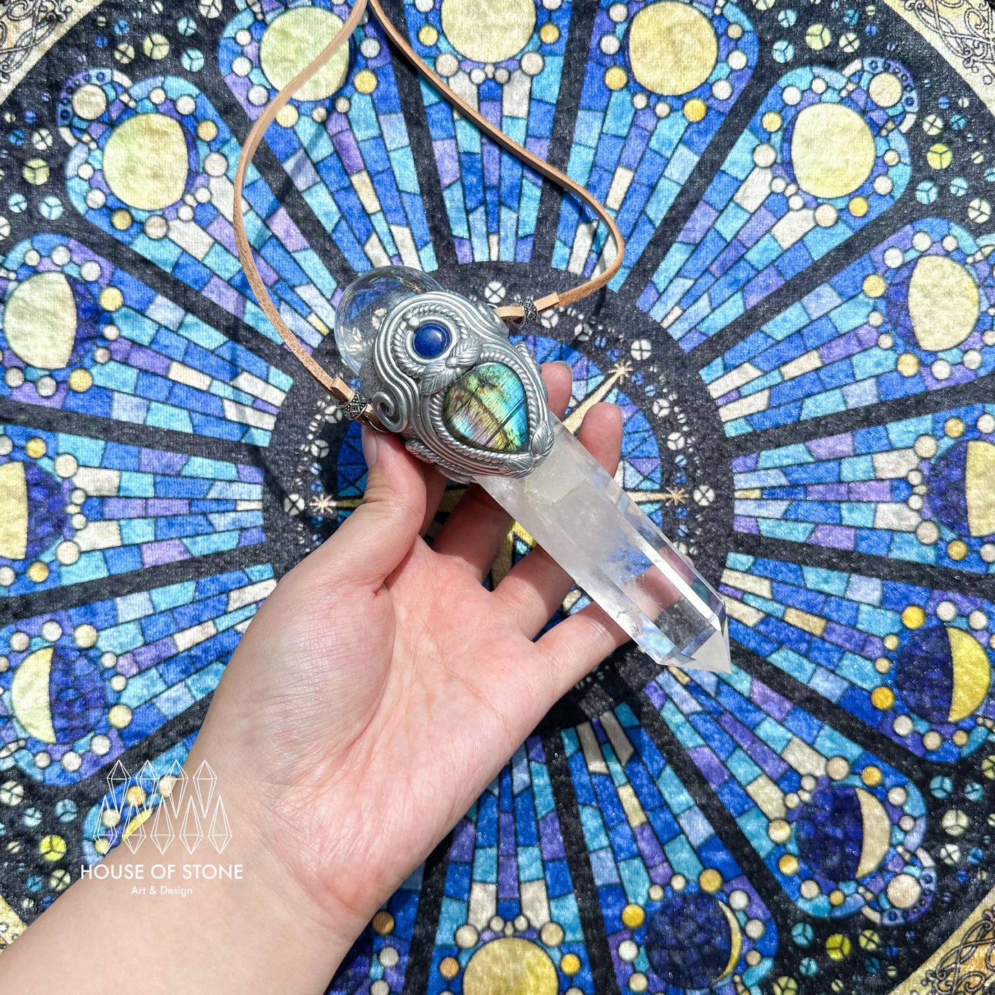 Natural Handmade Clear Quartz Pendant Necklace/Magic Quartz Crystal Double-sided Pendant/Labradorite Amethyst Jewelry/Chakra/Altar Tool