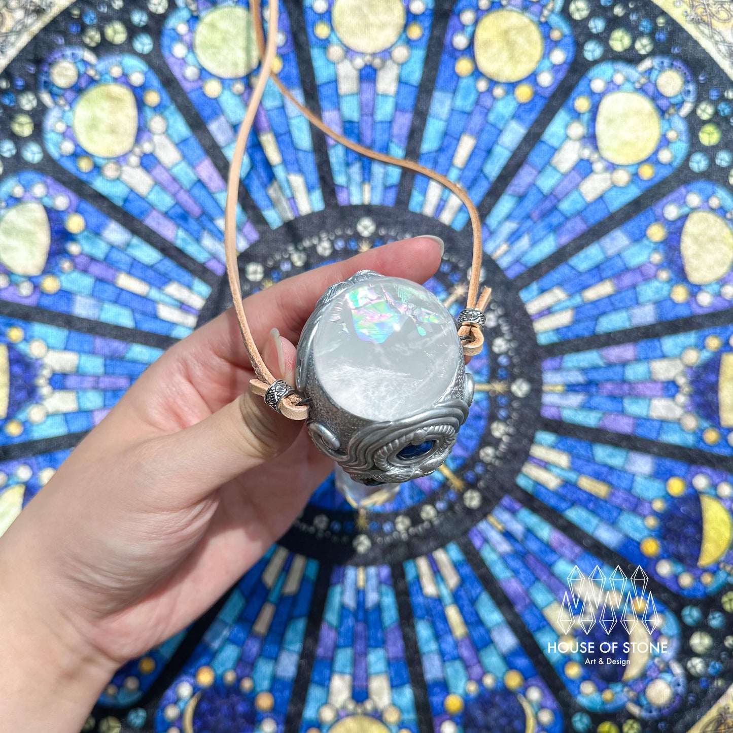 Natural Handmade Clear Quartz Pendant Necklace/Magic Quartz Crystal Double-sided Pendant/Labradorite Amethyst Jewelry/Chakra/Altar Tool