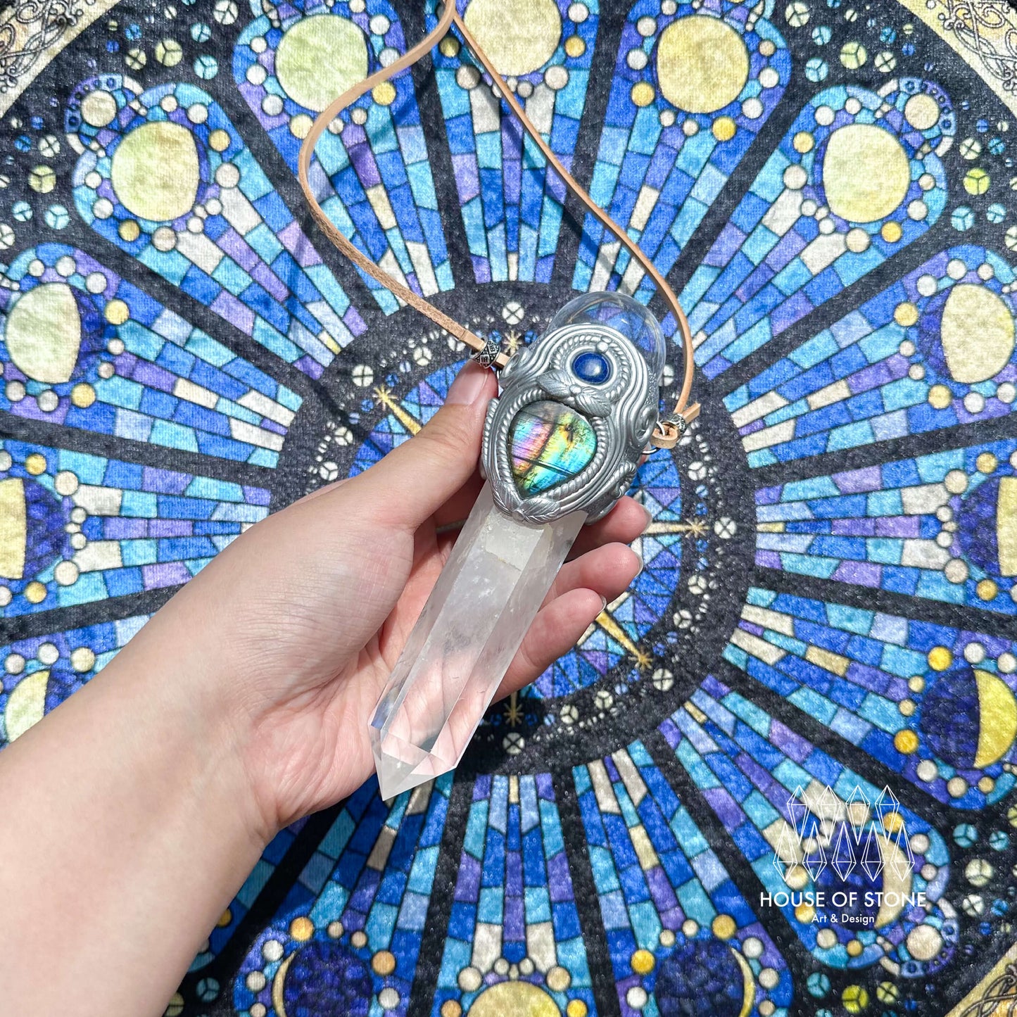 Natural Handmade Clear Quartz Pendant Necklace/Magic Quartz Crystal Double-sided Pendant/Labradorite Amethyst Jewelry/Chakra/Altar Tool