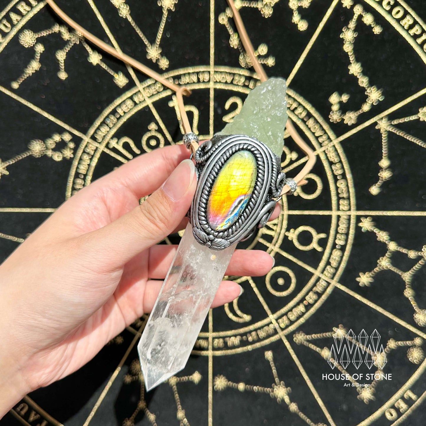 Natural Handmade Clear Quartz Pendant Necklace/Magic Fluorite Crystal Double-sided Pendant/Labradorite Amethyst Jewelry/Chakra/Altar Tool