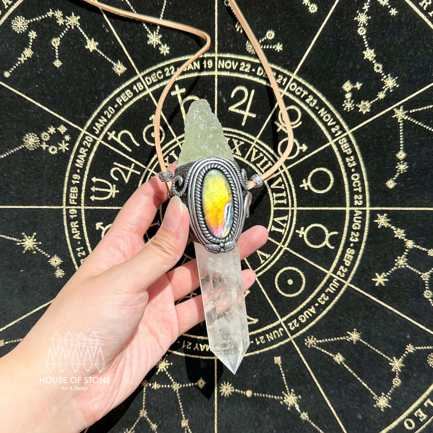 Natural Handmade Clear Quartz Pendant Necklace/Magic Fluorite Crystal Double-sided Pendant/Labradorite Amethyst Jewelry/Chakra/Altar Tool