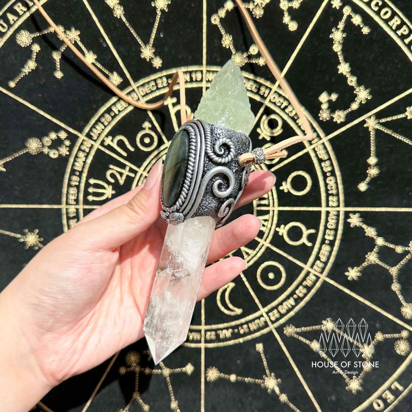 Natural Handmade Clear Quartz Pendant Necklace/Magic Fluorite Crystal Double-sided Pendant/Labradorite Amethyst Jewelry/Chakra/Altar Tool