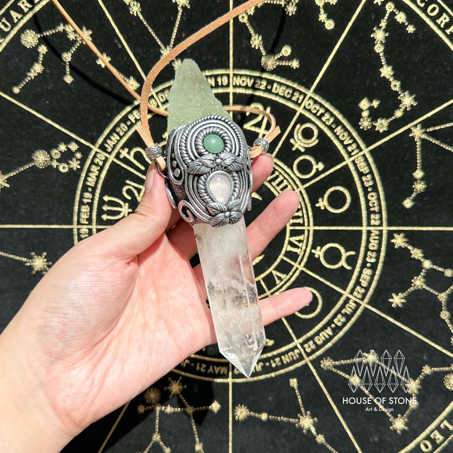 Natural Handmade Clear Quartz Pendant Necklace/Magic Fluorite Crystal Double-sided Pendant/Labradorite Amethyst Jewelry/Chakra/Altar Tool