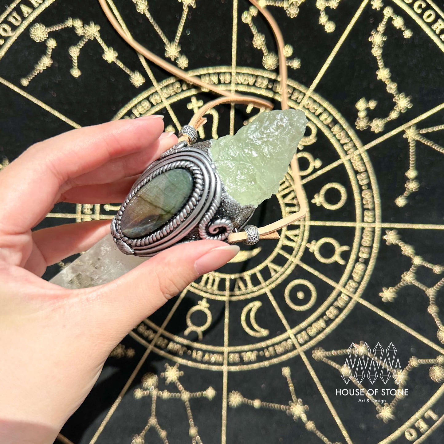 Natural Handmade Clear Quartz Pendant Necklace/Magic Fluorite Crystal Double-sided Pendant/Labradorite Amethyst Jewelry/Chakra/Altar Tool