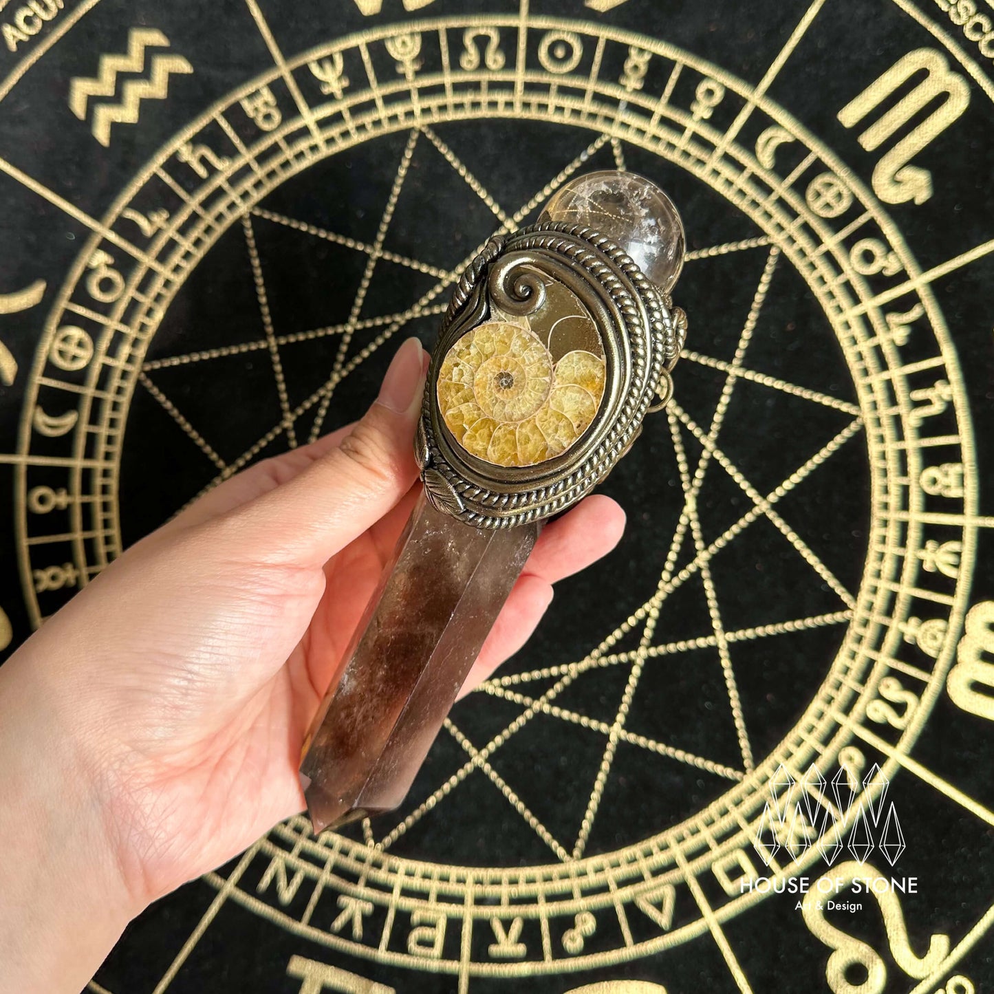 Handmade Natural Smoky Quartz Pendant Necklace/Magic Crystal Pendant/Ammonite Necklace/Talisman Jewelry/Root Chakra/Manifest Altar Tool
