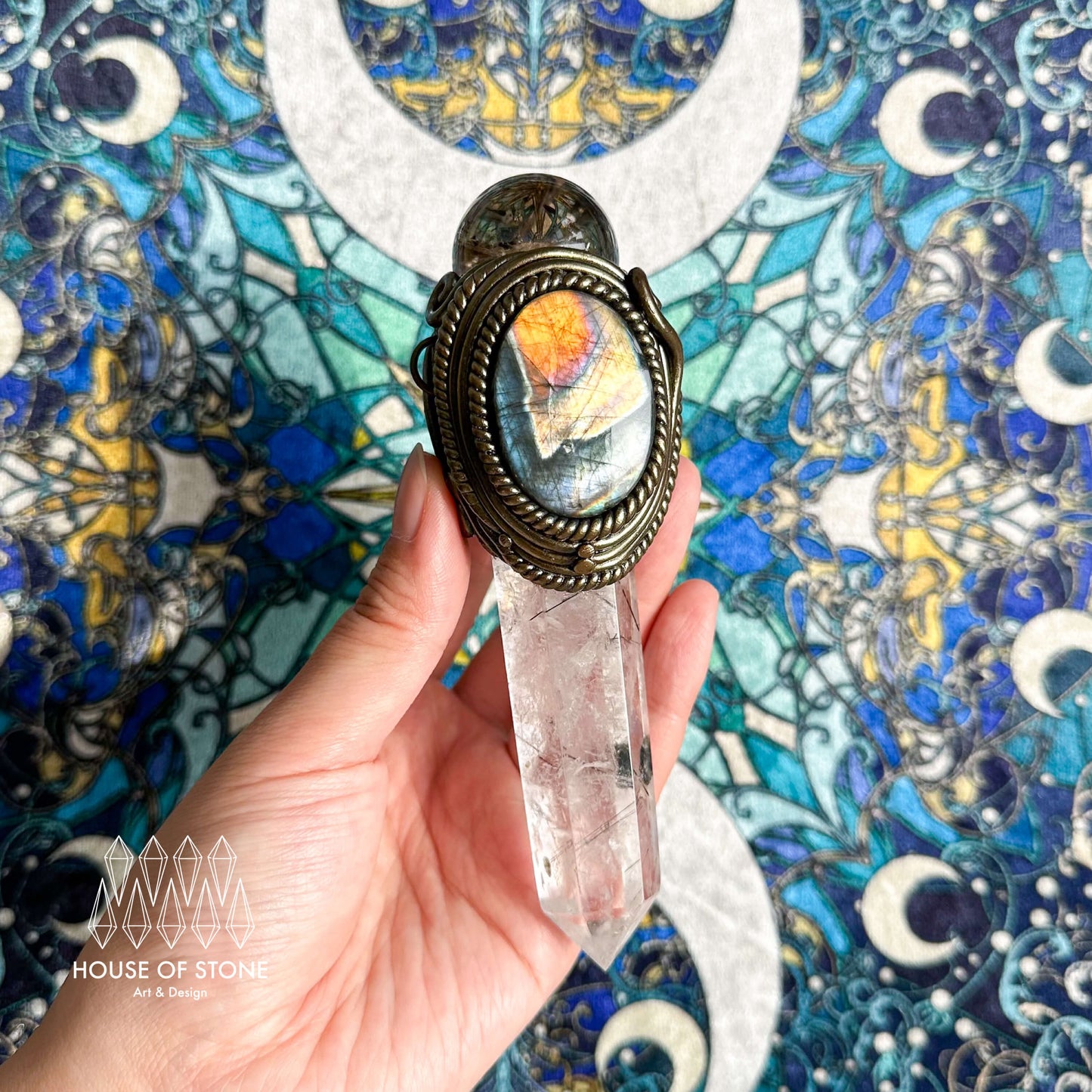 Handmade Natural Clear Quartz Pendant Necklace/Magic Smoky Quartz Crystal Protection Pendant/Obsidian Labradorite Jewelry/Chakra/Altar Tool