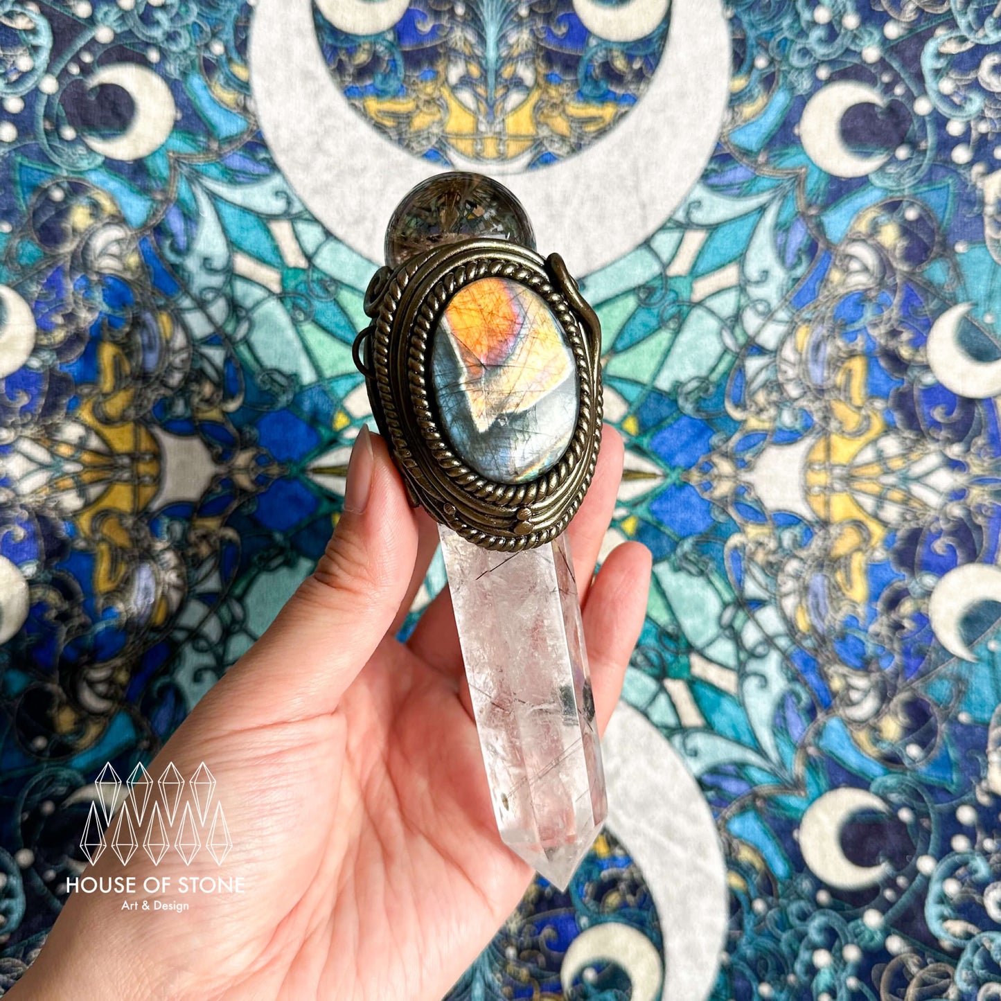 Handmade Natural Clear Quartz Pendant Necklace/Magic Smoky Quartz Crystal Protection Pendant/Obsidian Labradorite Jewelry/Chakra/Altar Tool