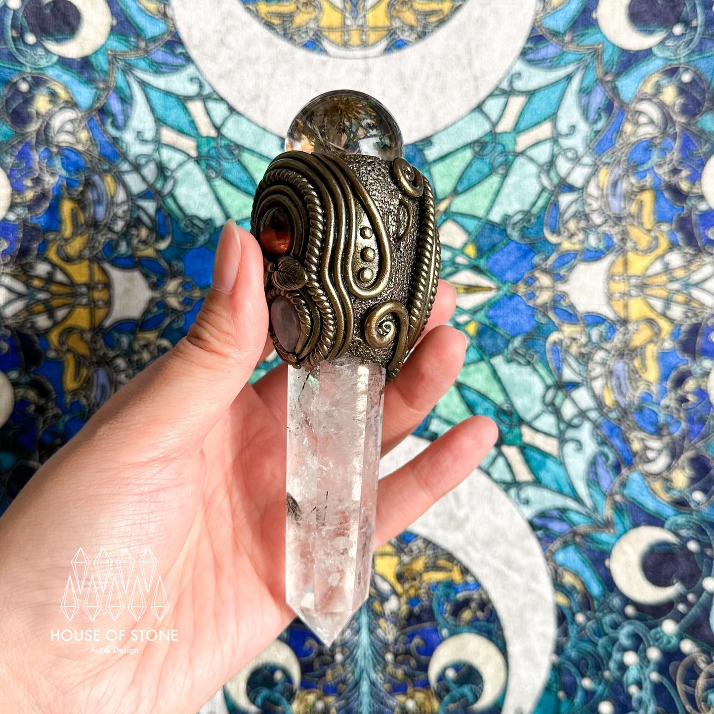 Handmade Natural Clear Quartz Pendant Necklace/Magic Smoky Quartz Crystal Protection Pendant/Obsidian Labradorite Jewelry/Chakra/Altar Tool