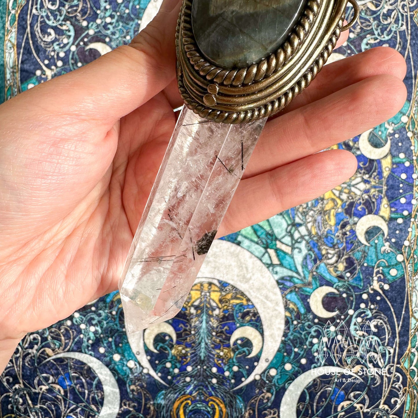 Handmade Natural Clear Quartz Pendant Necklace/Magic Smoky Quartz Crystal Protection Pendant/Obsidian Labradorite Jewelry/Chakra/Altar Tool