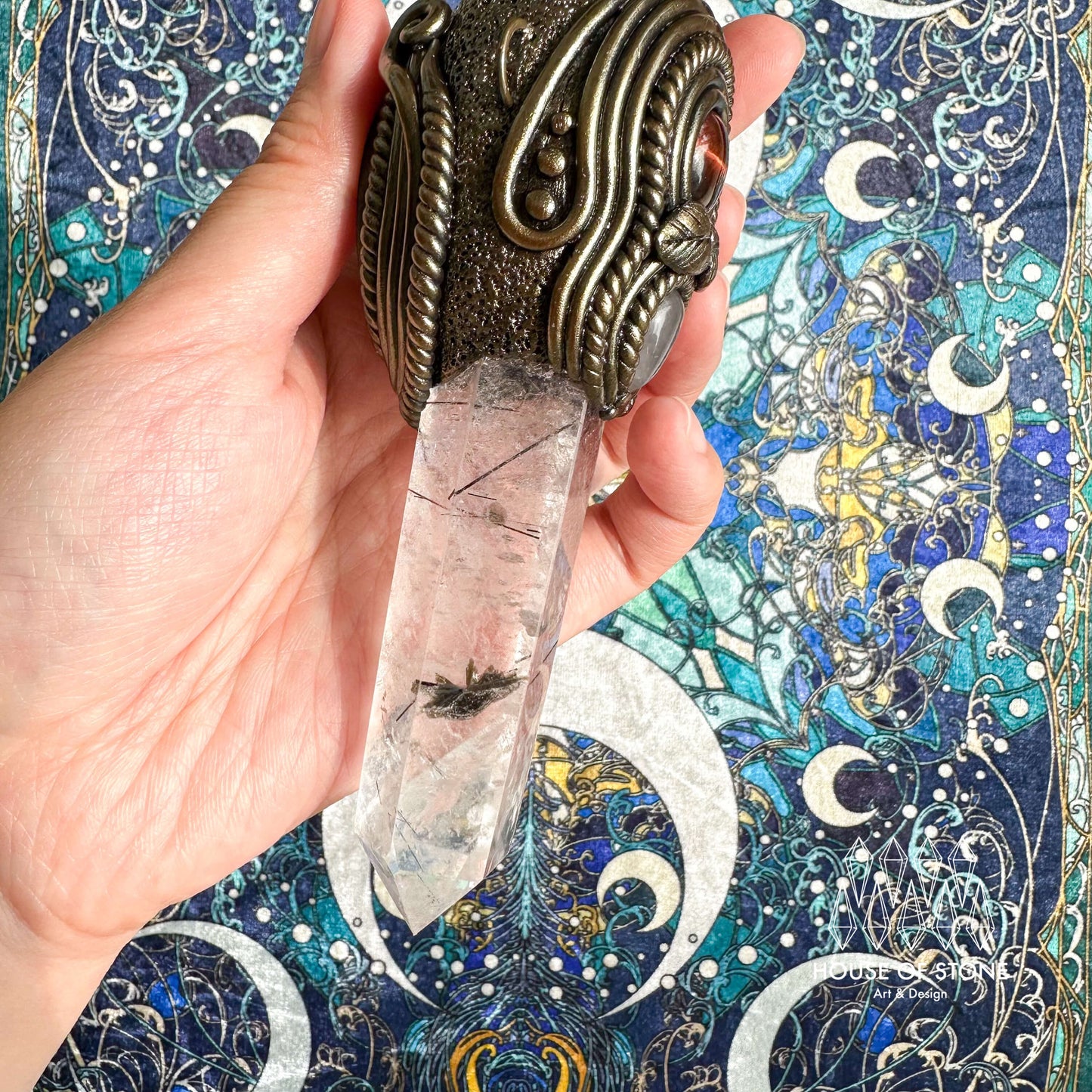 Handmade Natural Clear Quartz Pendant Necklace/Magic Smoky Quartz Crystal Protection Pendant/Obsidian Labradorite Jewelry/Chakra/Altar Tool