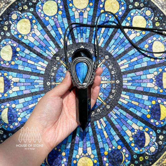 Natural Handmade Black Obsidian Pendant Necklace/Magic Gold Sheen Obsidian Crystal Pendant/Labradorite Amethyst Jewelry/Chakra/Altar Tool