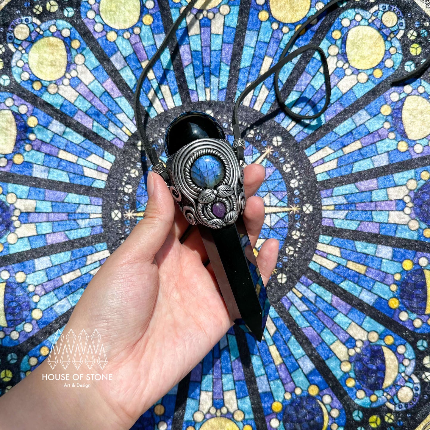 Natural Handmade Black Obsidian Pendant Necklace/Magic Gold Sheen Obsidian Crystal Pendant/Labradorite Amethyst Jewelry/Chakra/Altar Tool