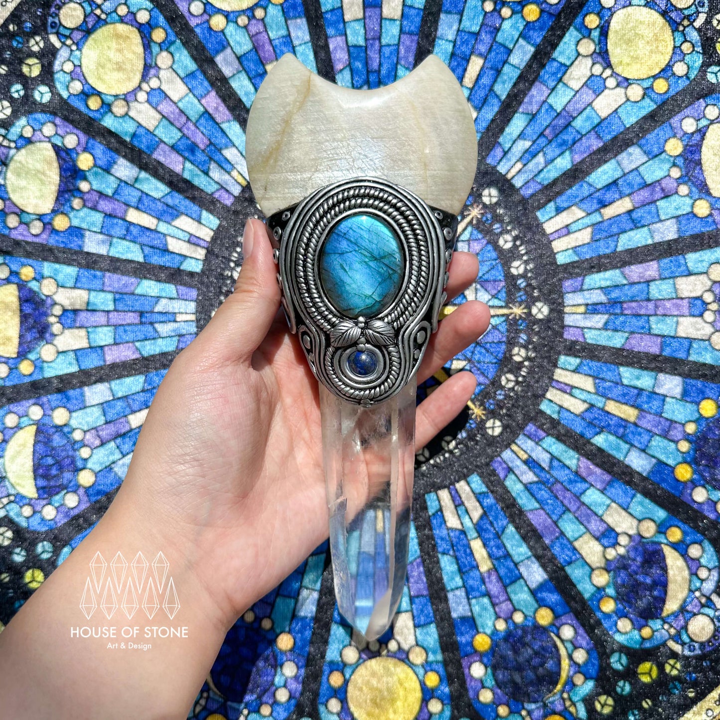 Natural Handmade Crystal Quartz Wand/Magic Witch Crystal Wand/Moonstone Brazil Clear Quartz Labradorite Wand/Chakra Healing/Manifest Altar Tool