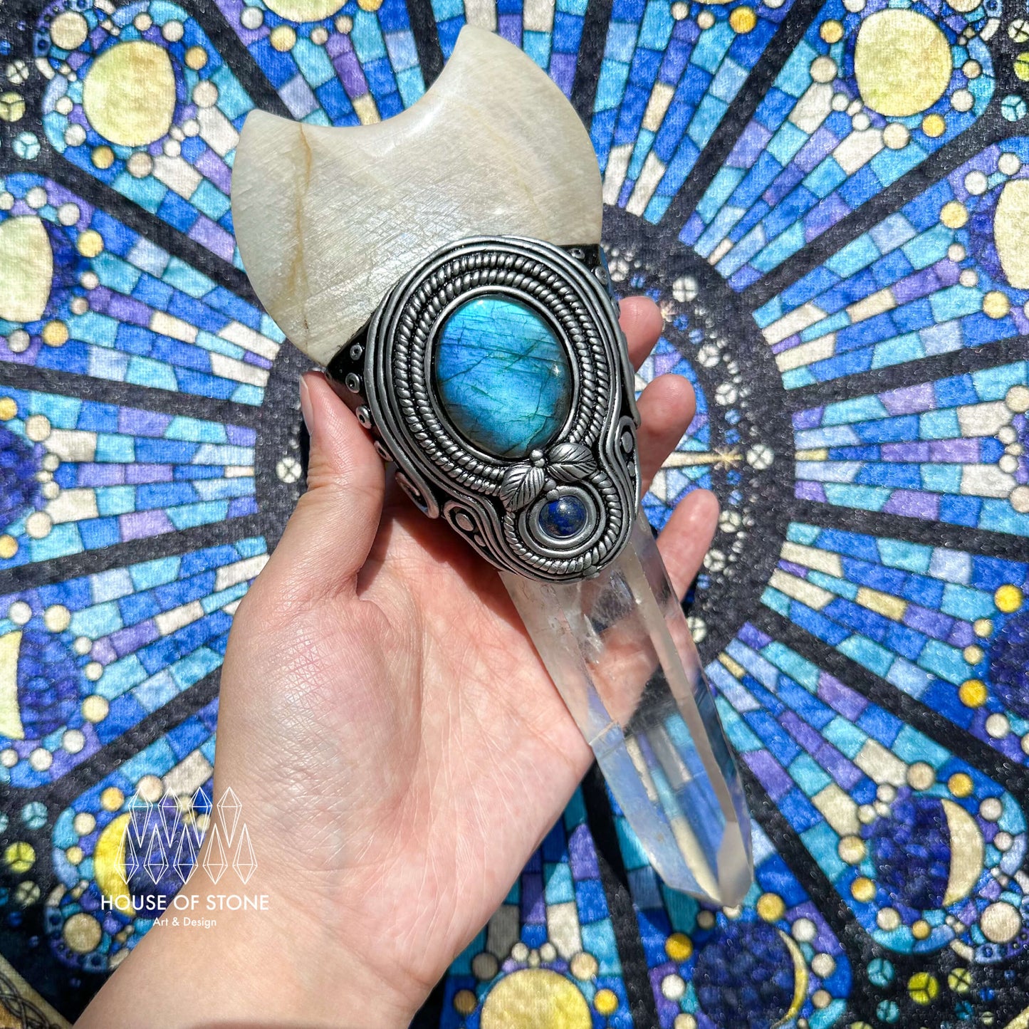 Natural Handmade Crystal Quartz Wand/Magic Witch Crystal Wand/Moonstone Brazil Clear Quartz Labradorite Wand/Chakra Healing/Manifest Altar Tool