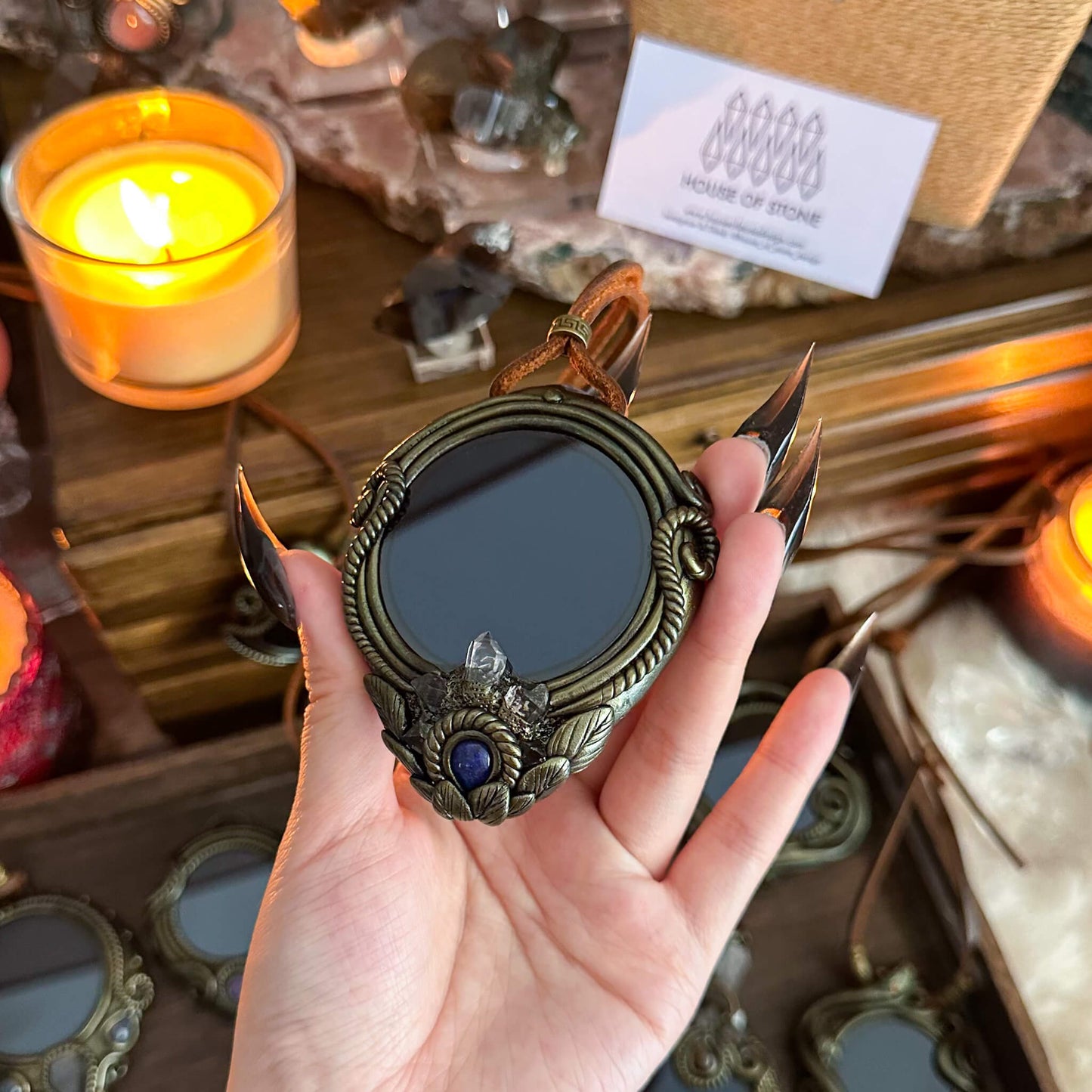 Handmade Natural Black Obsidian Pendant Necklace/Magic Obsidian Mirror Crystal Pendant/Scrying Mirror Talisman Protection Jewelry/Altar Tool