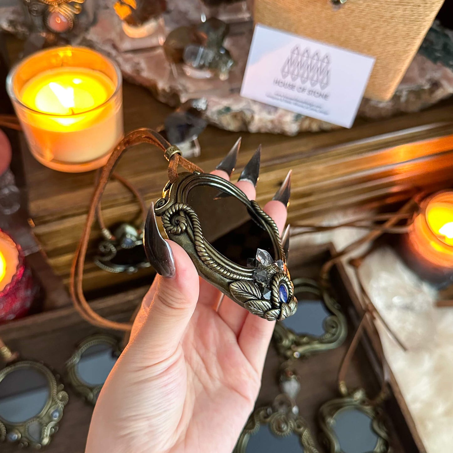 Handmade Natural Black Obsidian Pendant Necklace/Magic Obsidian Mirror Crystal Pendant/Scrying Mirror Talisman Protection Jewelry/Altar Tool